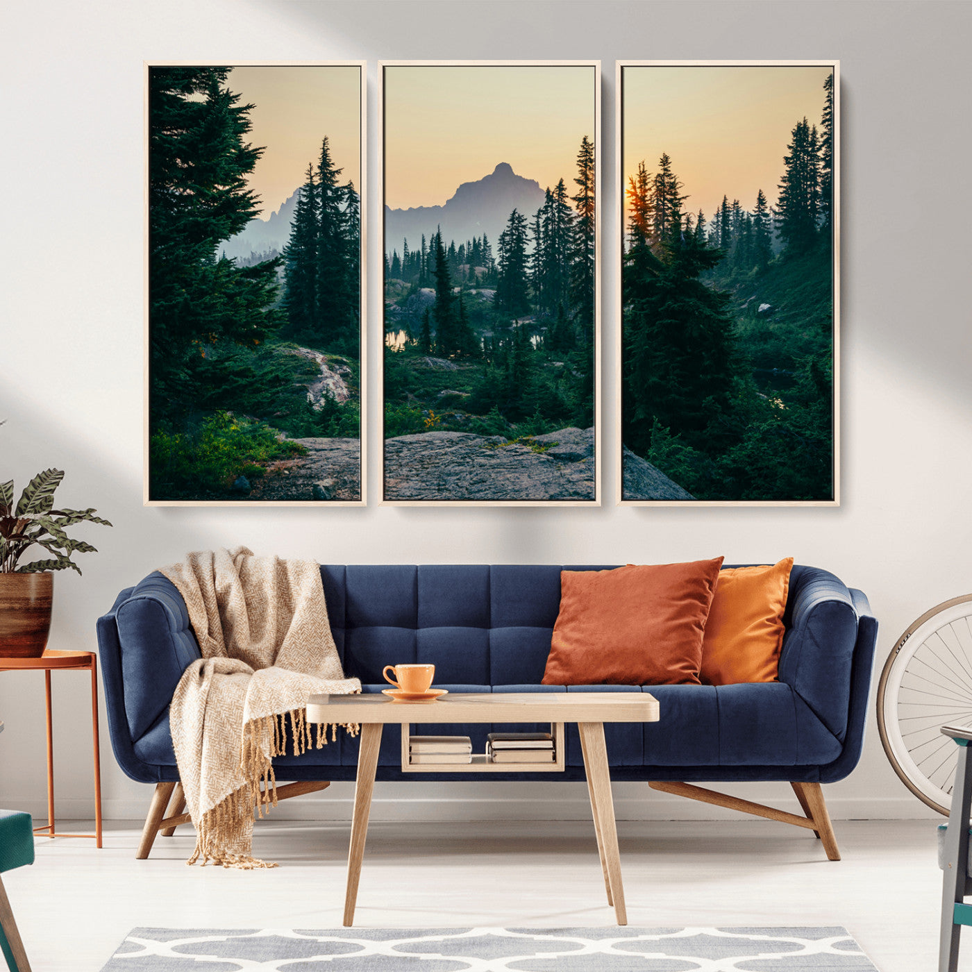 -Mountain Wall Art Canvas Print – Framed Forest Serenity Mountain Nature Scene Artwork for Home Office