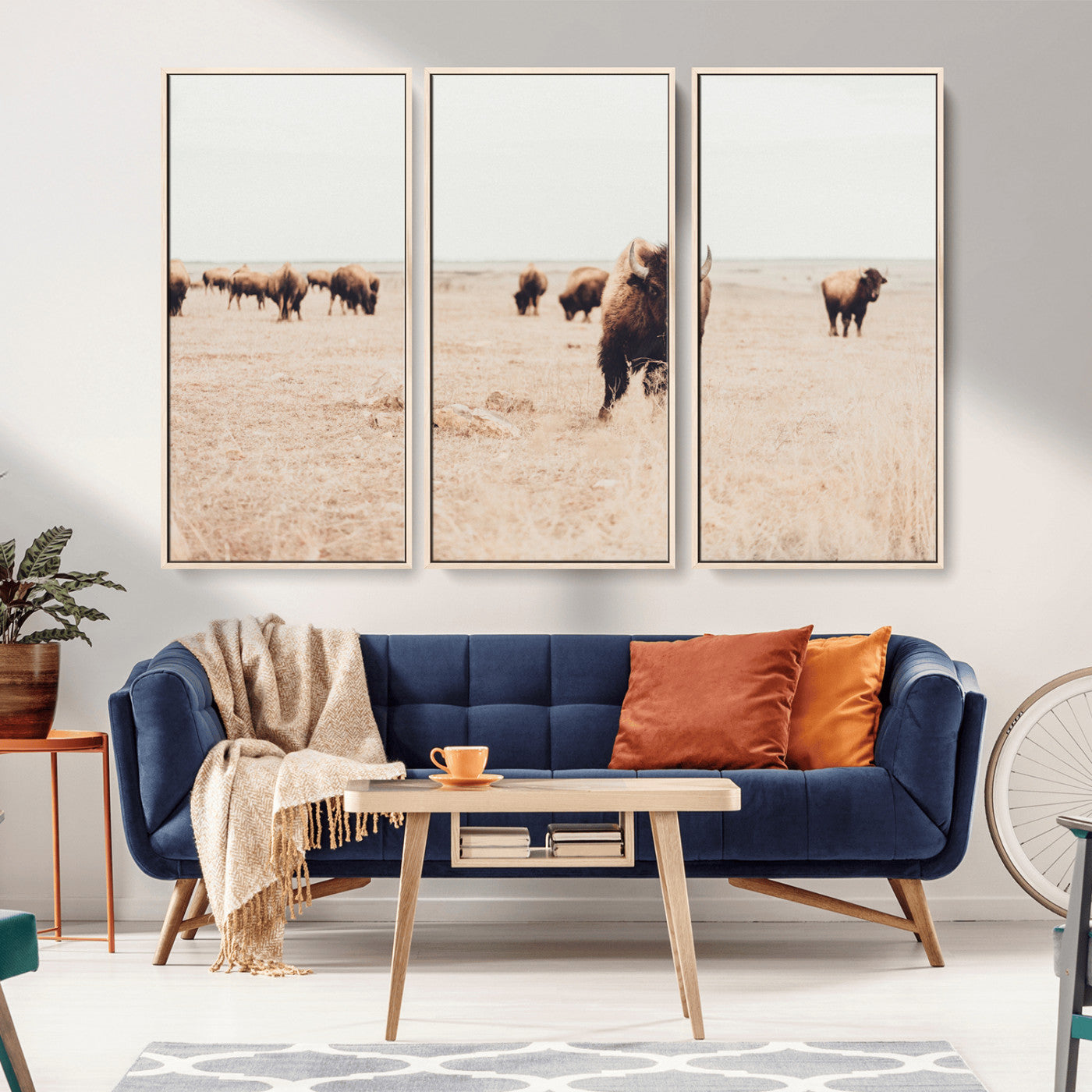 61367865-MGV-CV-36X24-Bison Herd Wall Art Canvas Print – Framed Western Prairie Serenity Ranch Nature Scene Artwork for Home Office