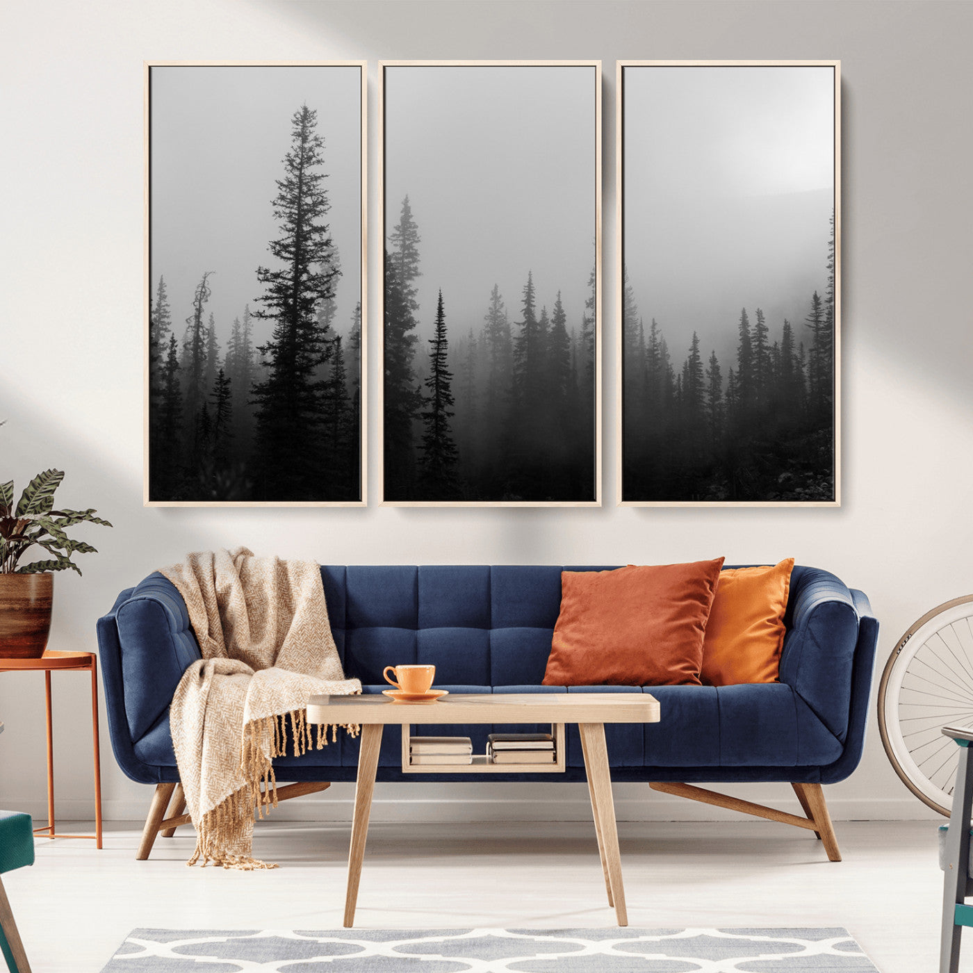 73138900-MGV-CV-36X24-Misty Pines Wall Art Canvas Print – Framed Woodland Minimalist Rustic Nature Scene Photography Artwork for Home Office
