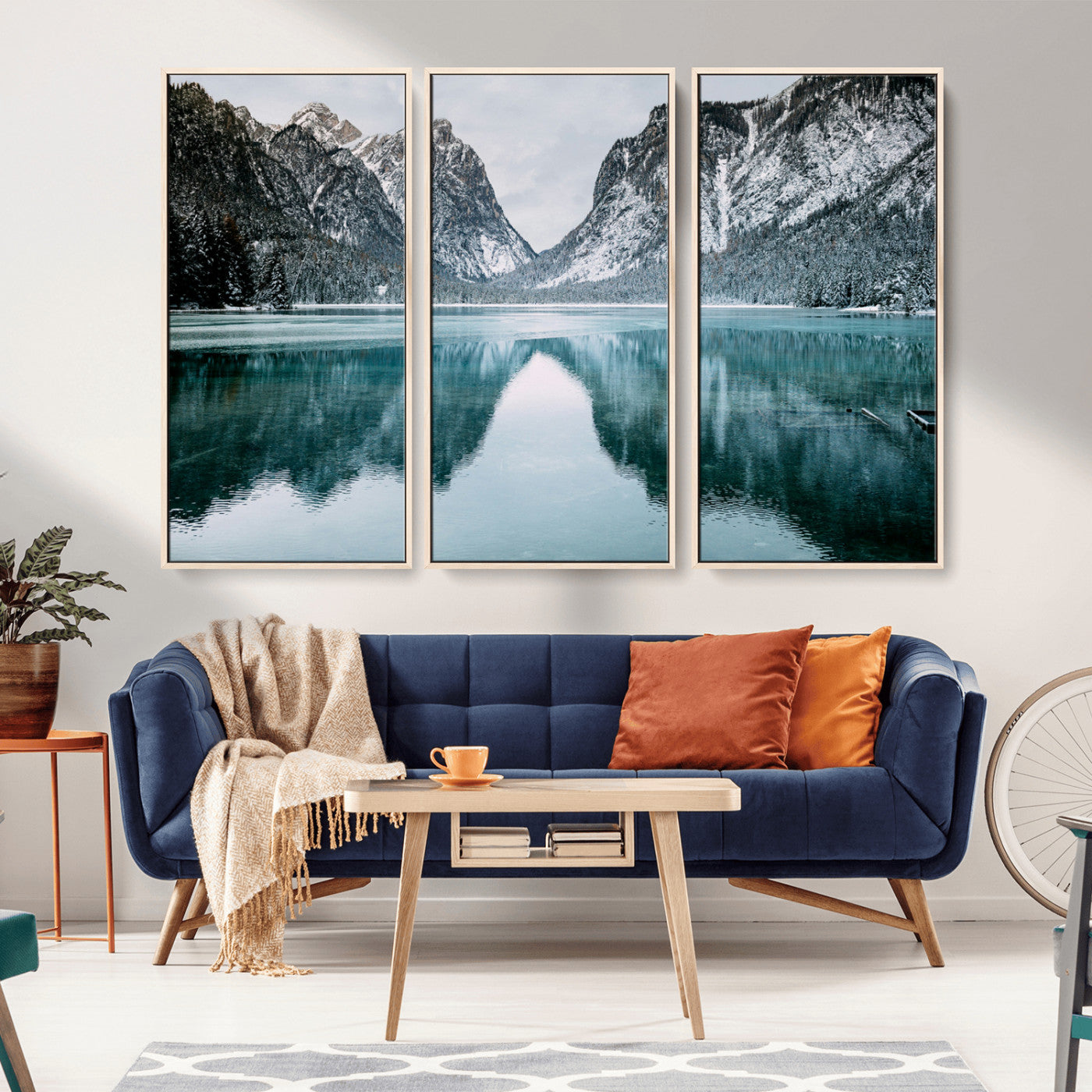 73098373-MGV-CV-36X24-Mountain Lake Wall Art Canvas Print – Framed Snowy Peaks Wonderland Nature Scene Artwork for Home Office