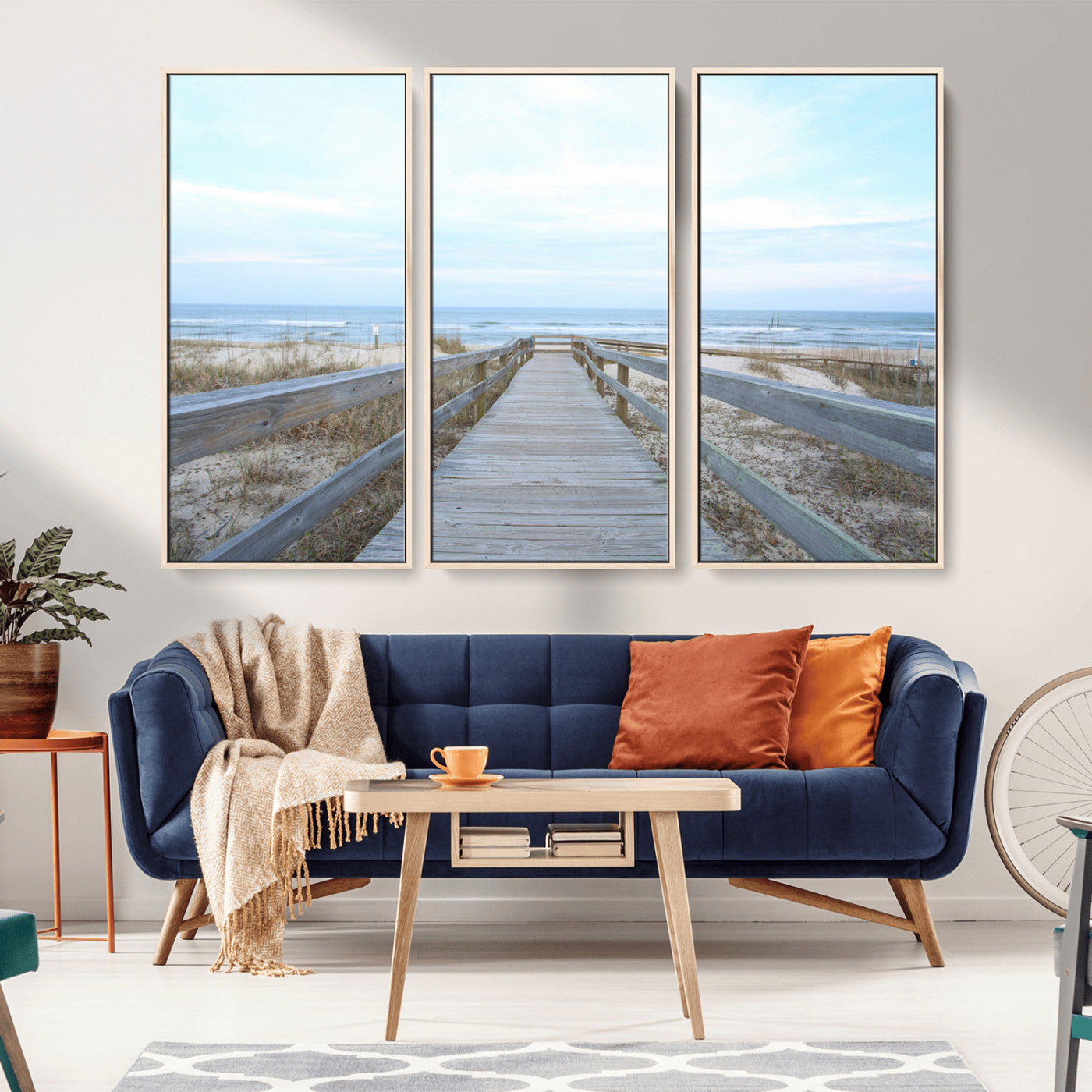 31602988-MGV-CV-36X24-Beach Boardwalk Wall Art Canvas Print – Framed Coastal Serenity Ocean View Nature Scene Artwork for Home Office