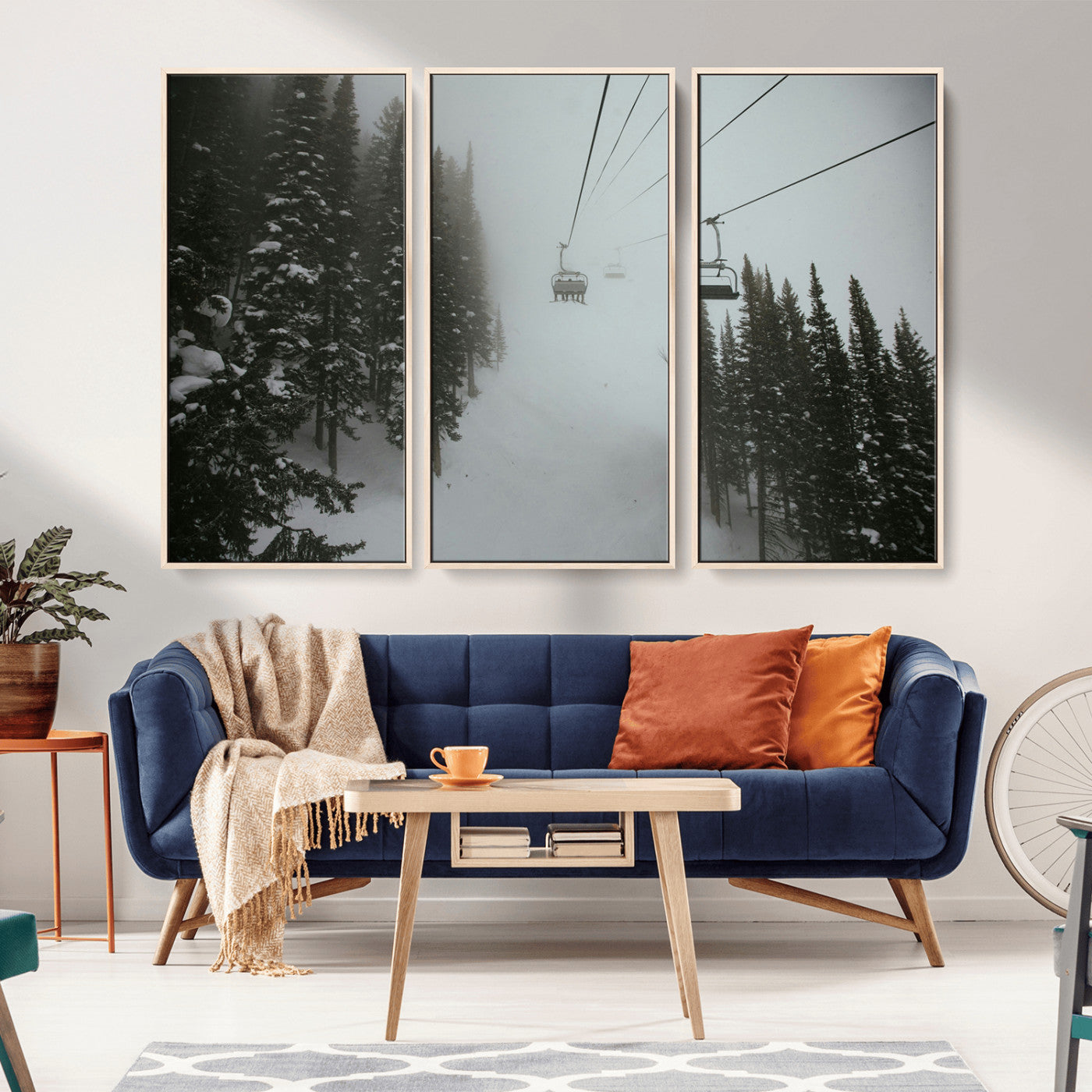 87018452-MGV-CV-36X24-Ski Lift Wall Art Canvas Print – Snowy Pines Misty Landscape Winter Serenity Artwork for Home, Office Decor