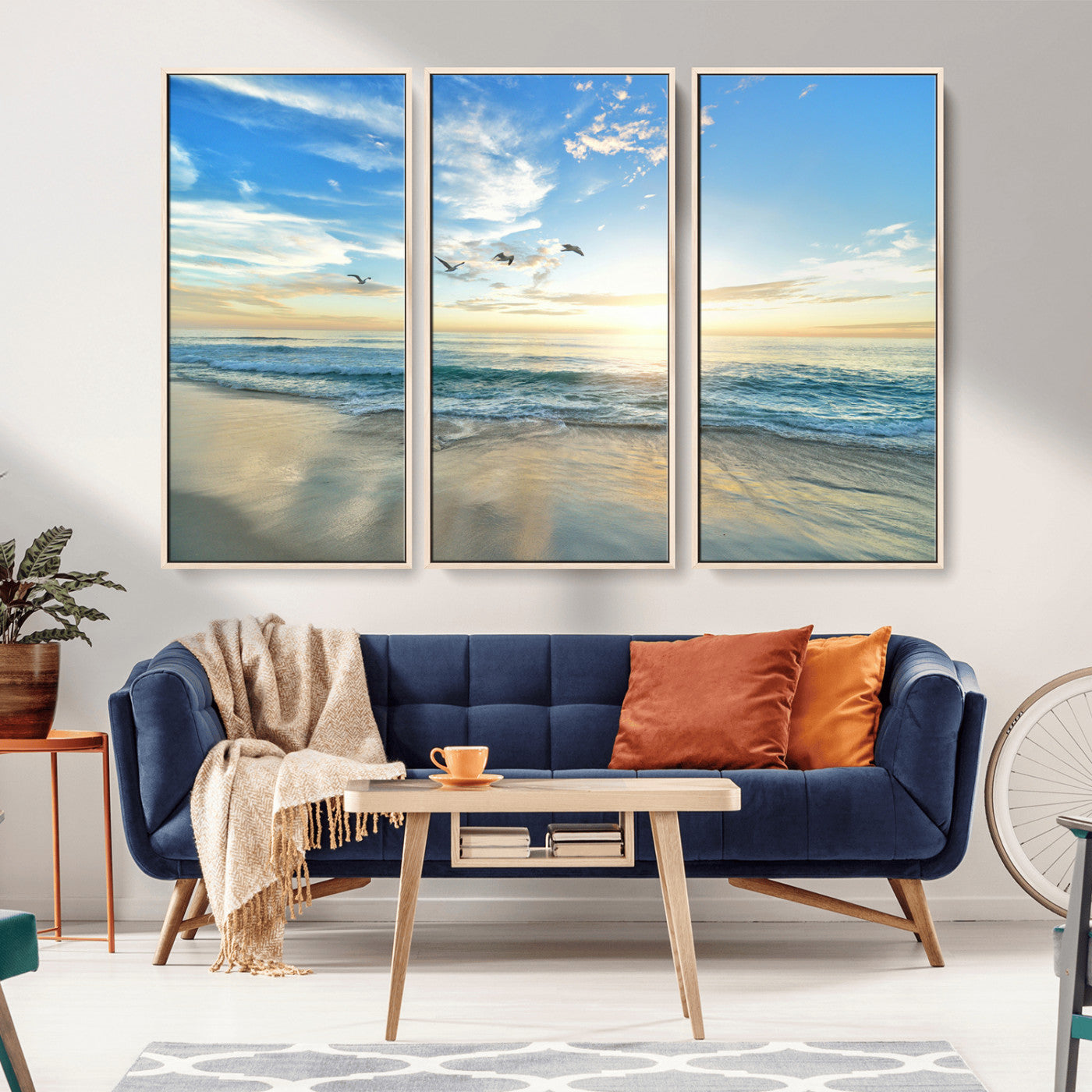 20708696-MGV-CV-36X24-Minimalist Seaside Wall Art Canvas Print – Morning Glow Golden Reflections Coastal Nature Artwork for Home, Office