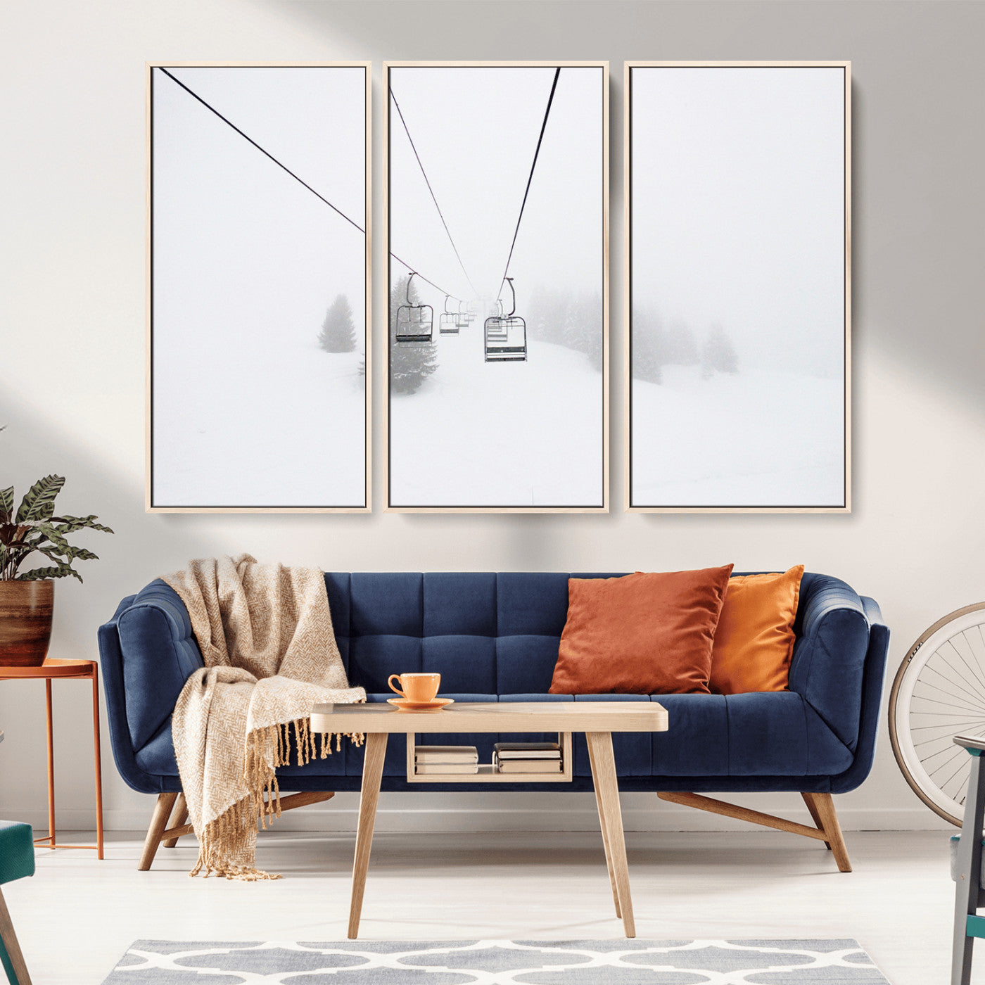 -Ski Lift Wall Art Canvas Print – Snowy Alpine Landscape Nordic Adventure Winter Mountains Artwork for Home, Office