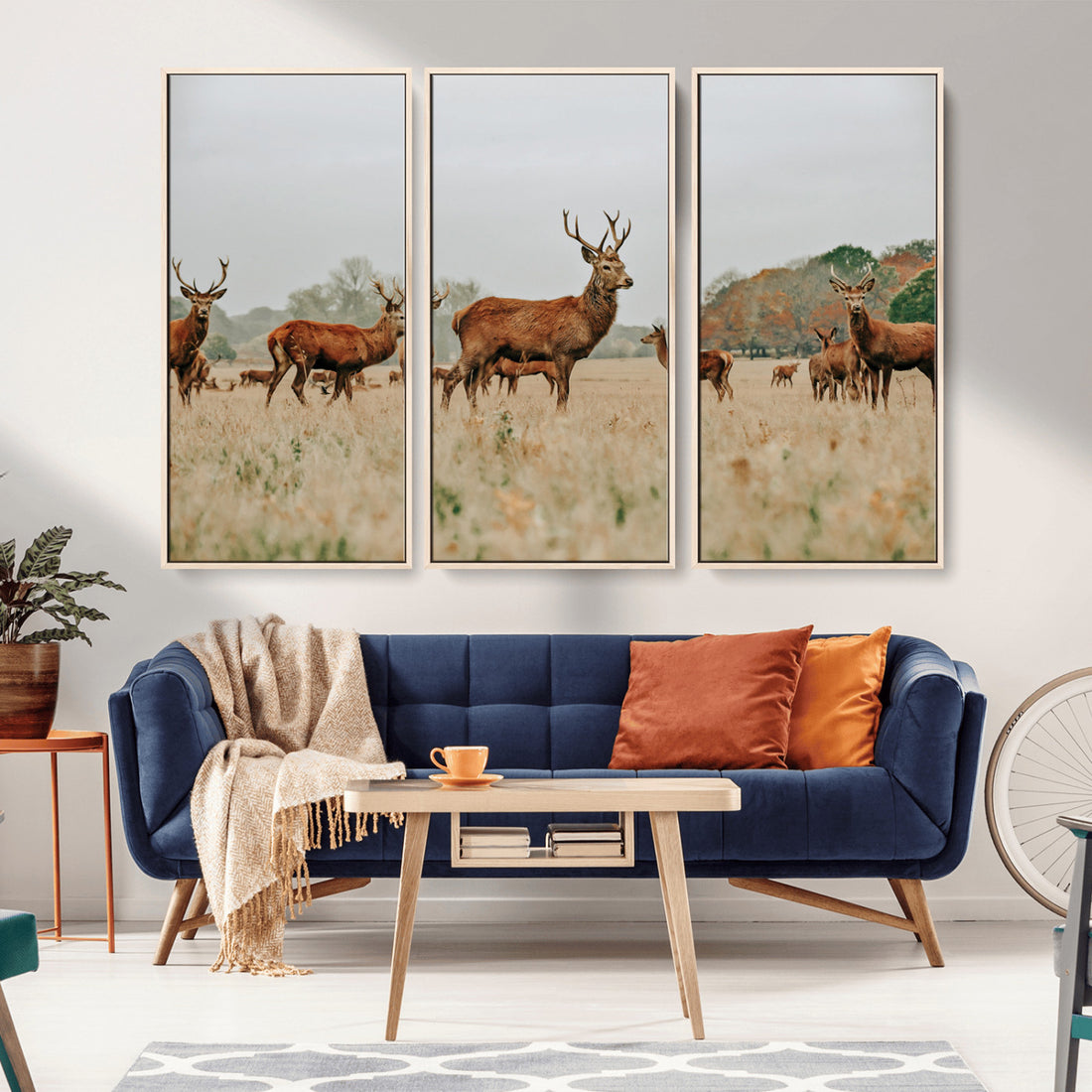 Rustic Deer Wall Art Canvas Print, Framed Autumn Forest Woodland Art, Wildlife Rustic Decor