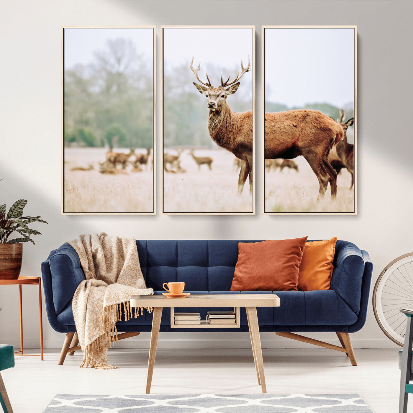 53240224-MGV-CV-36X24-Rustic Deer Wall Art Canvas Print – Forest Woodland Stag Nordic Animal Scenic Nature Artwork for Home, Cabin
