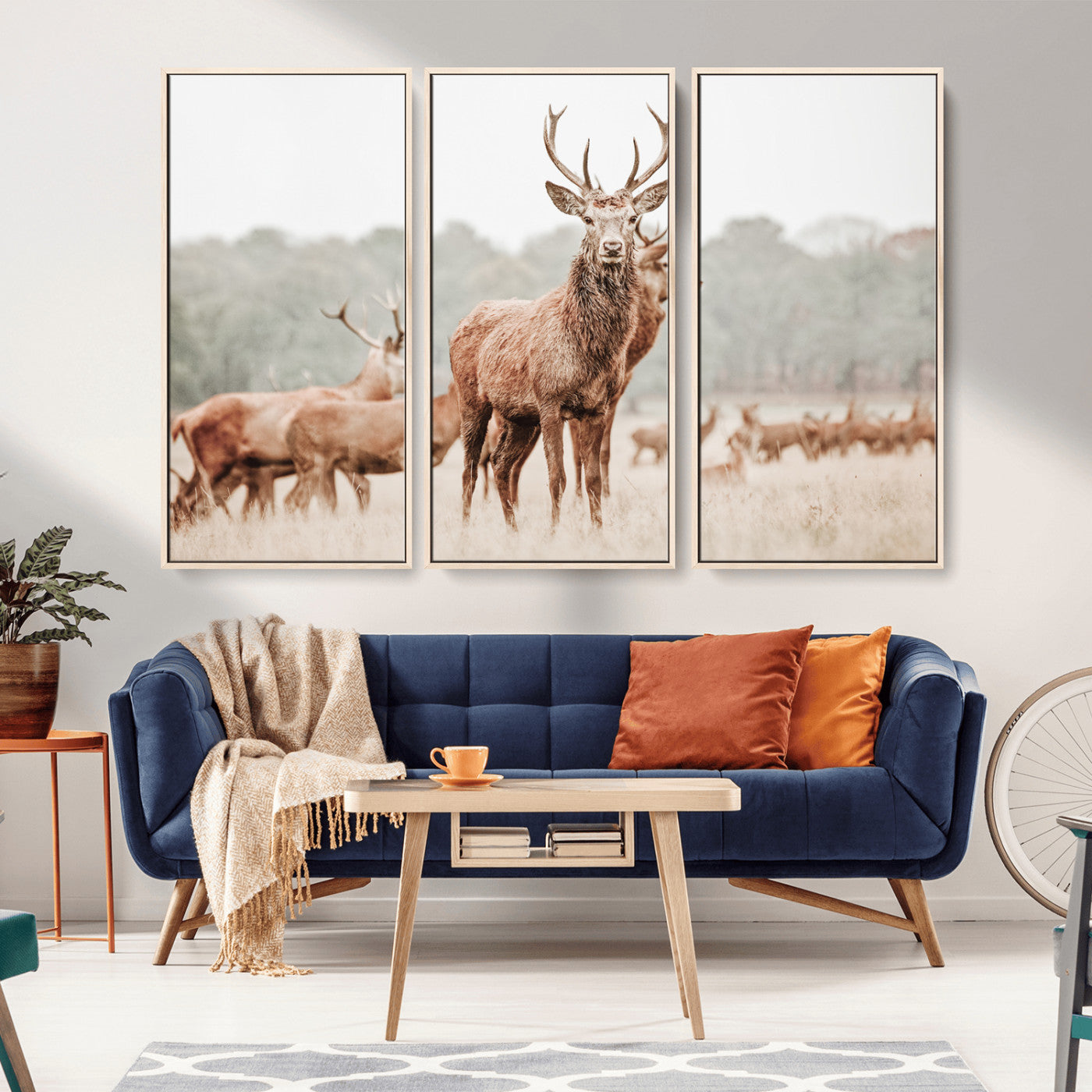 17659786-MGV-CV-36X24-Rustic Nature Wall Art Canvas Print – Stag Woodland Framed Wildlife Art Picture Print Perfect Lodge Decor