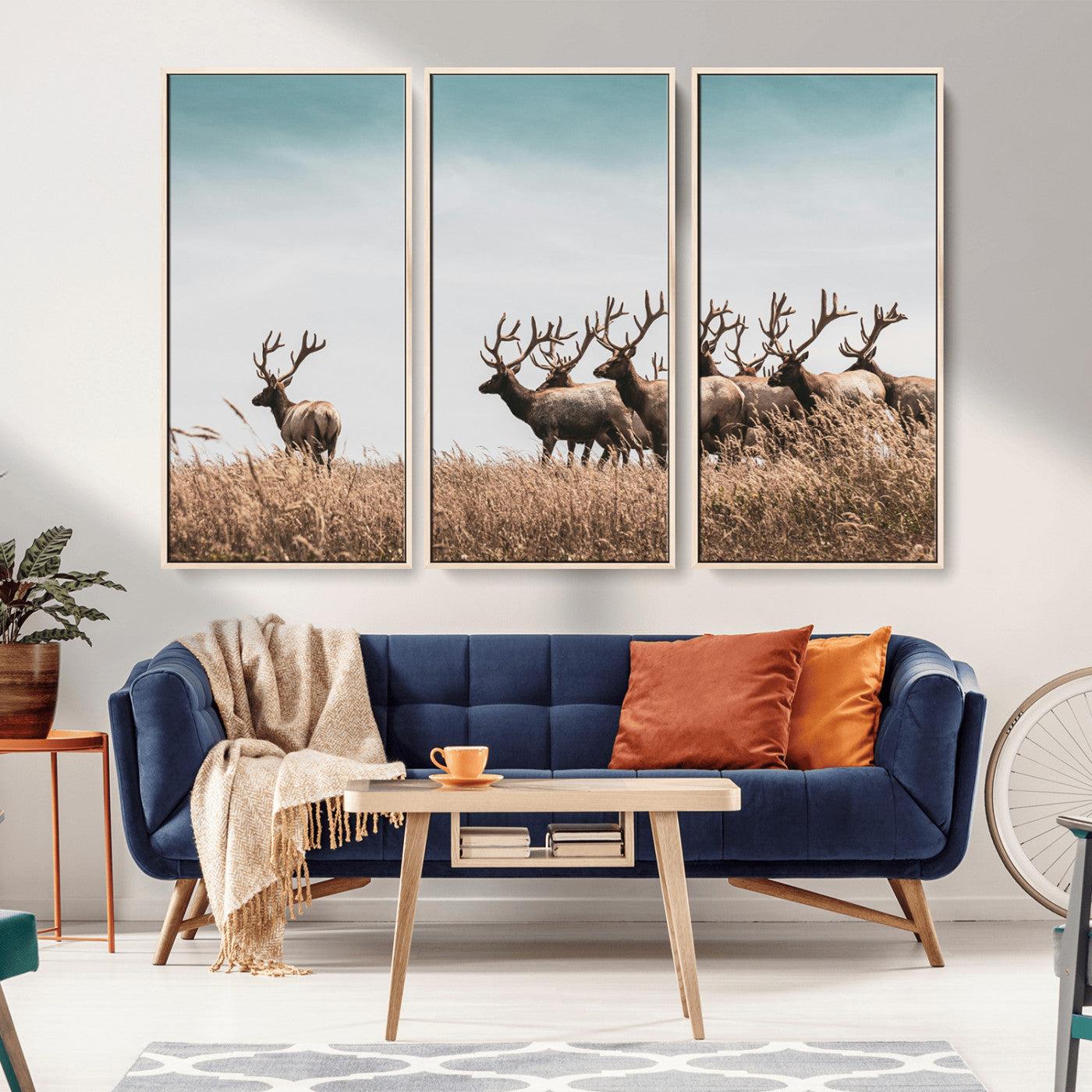 81594705-MGV-CV-36X24-Elk Herd Wall Art Canvas Print – Framed Wildlife Photography Rustic Nature Scene Artwork for Home, Office, Living Room
