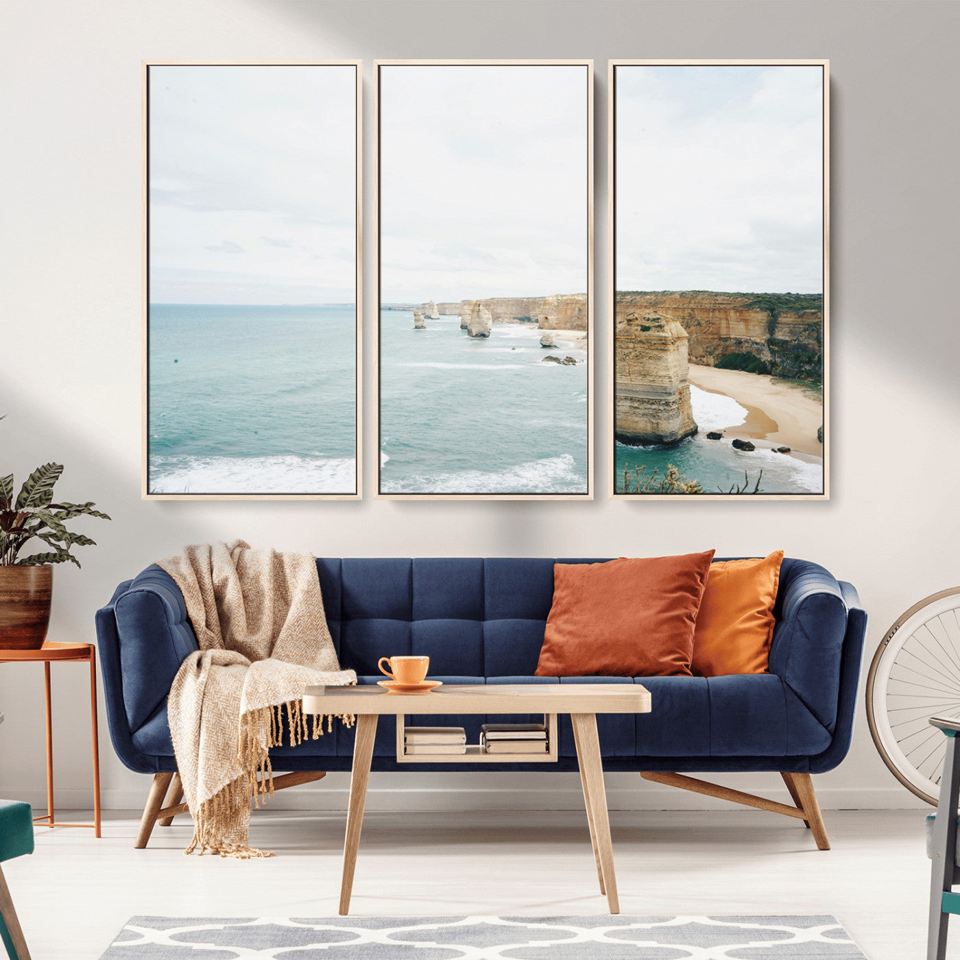 70095633-MGV-CV-36X24-Twelve Apostles Wall Art Canvas Print – Framed Coastal Cliffs Rugged Rock Formations Artwork for Home Office