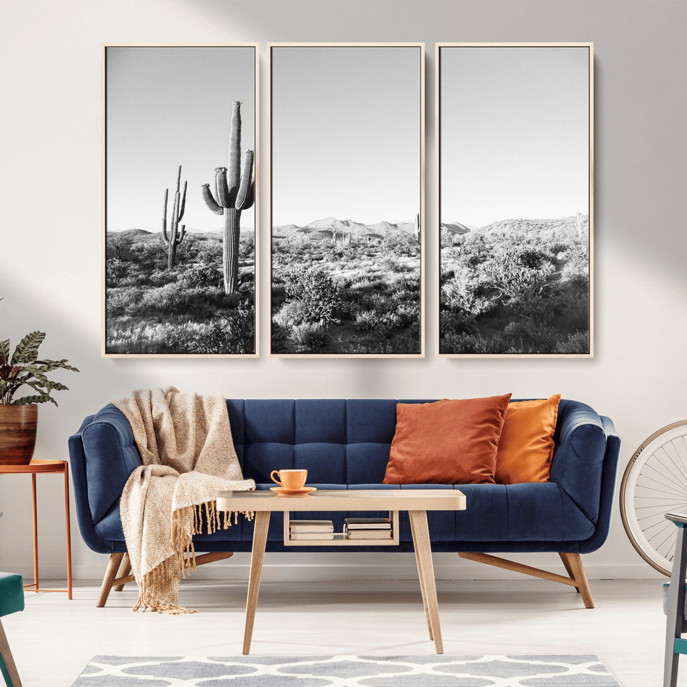 85205054-MGV-CV-36X24-Saguaro Cactus Wall Art Canvas Print – Framed Monochrome Landscape Scenic Arizona Minimalist Western Artwork for Home, Office