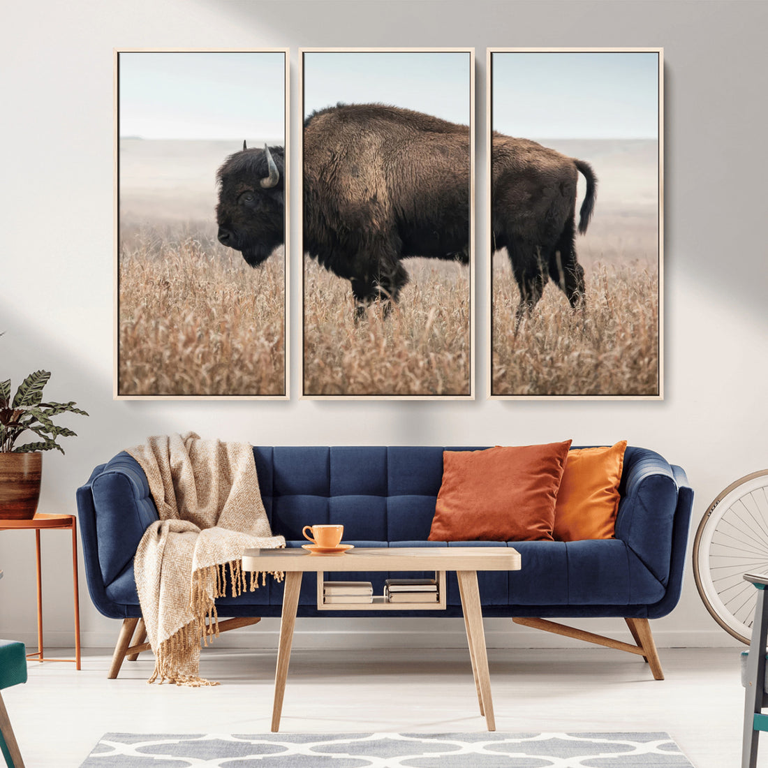American Bison Wall Art Canvas Print, Majestic Buffalo in a Winter Wildlife Scene, Rustic Lodge Decor