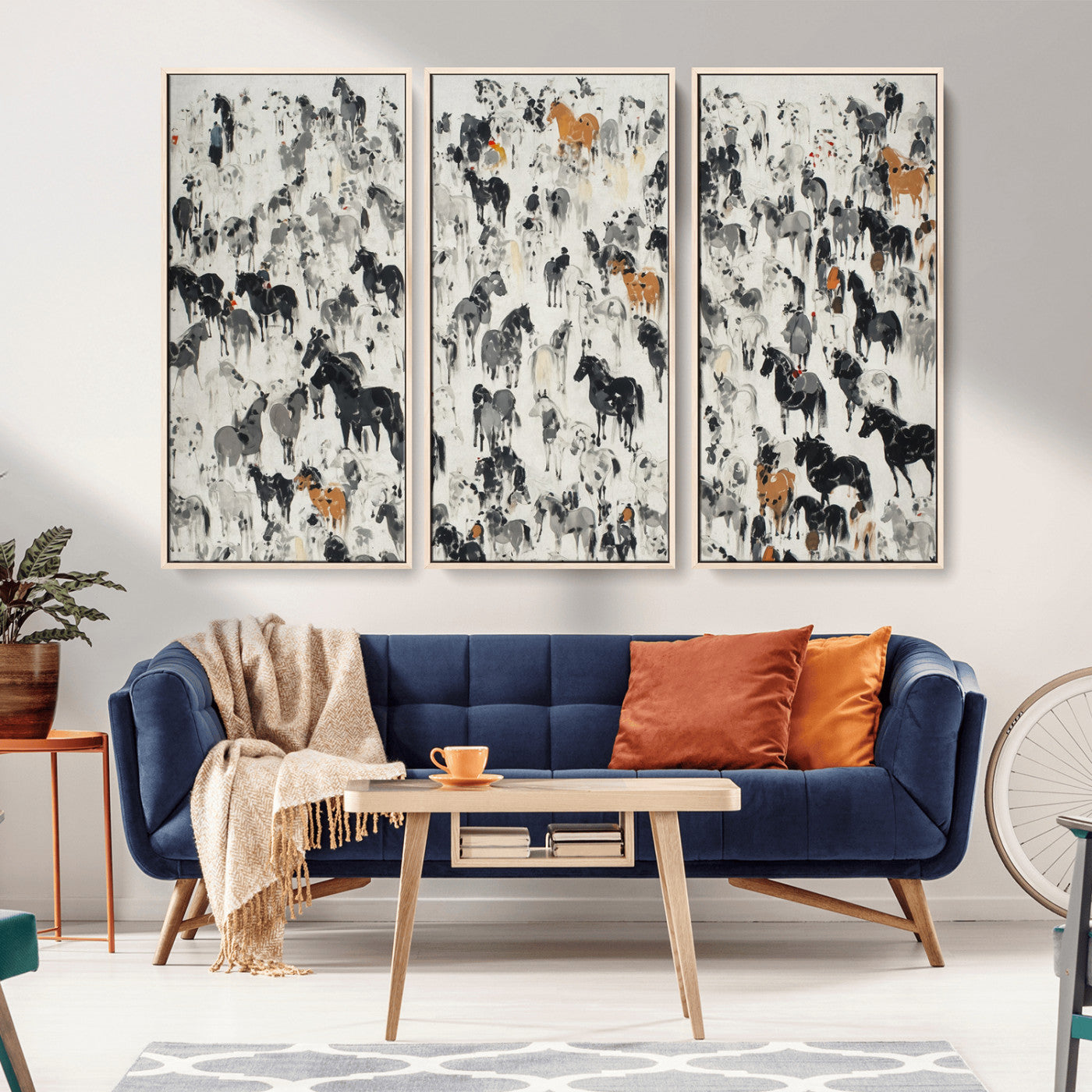 56463722-MGV-CV-36X24-Wild Horse Stampede Wall Art Canvas Print – Monochrome Running Horses Dynamic Motion Elegant Scene Artwork for Home, Office