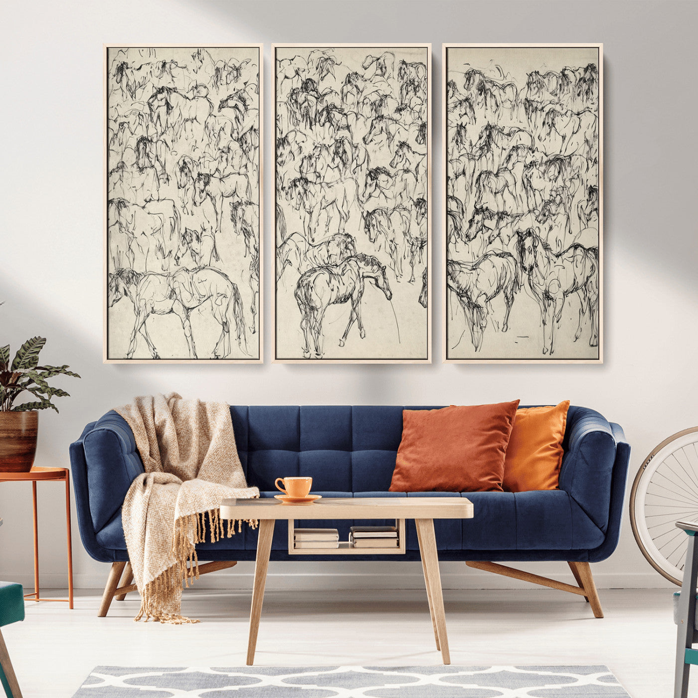 86653927-MGV-CV-36X24-Wild Horse Stampede Wall Art Canvas Print – Monochrome Running Horses Dynamic Motion Elegant Artwork for Home, Office