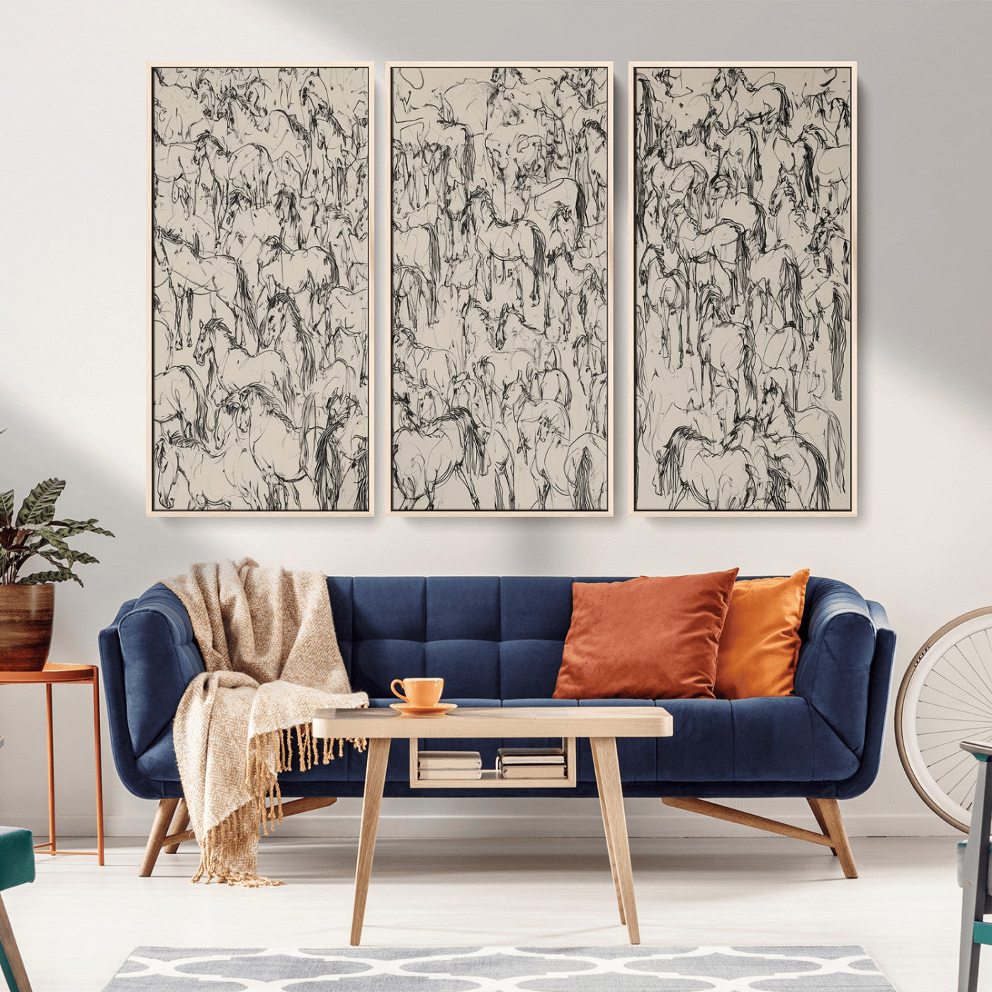 12358908-MGV-CV-36X24-Wild Horse Stampede Wall Art Canvas Print – Monochrome Running Horses Dynamic Motion Elegant Artwork for Home, Office