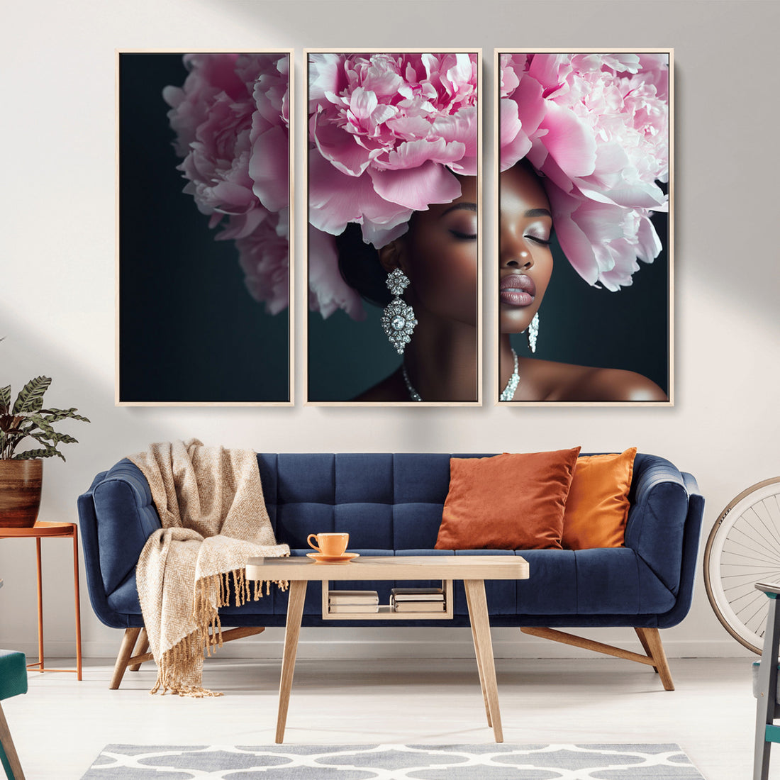 Black Beauty Petal Crown Wall Art Canvas Print, Floral Crown Woman Portrait, Feminine Decor