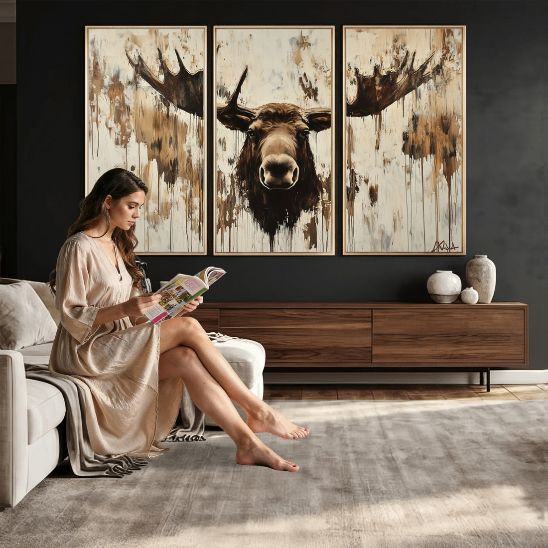 Powerful Moose Portrait Wall Art, Rich Earthy Tones