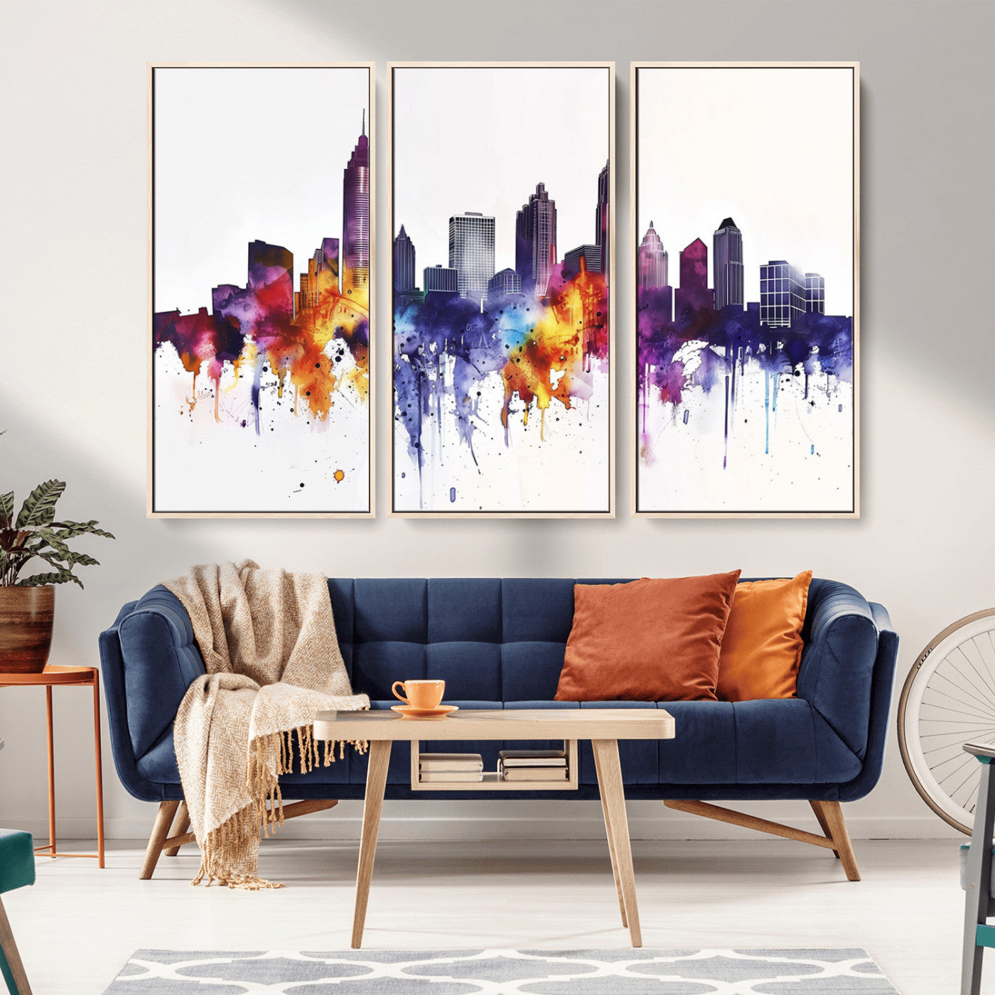 34479880-MGV-CV-36X24-Atlanta Skyline Wall Art Canvas Print – Framed Colorful Watercolor Cityscape Artwork for Home, Office, Living Room
