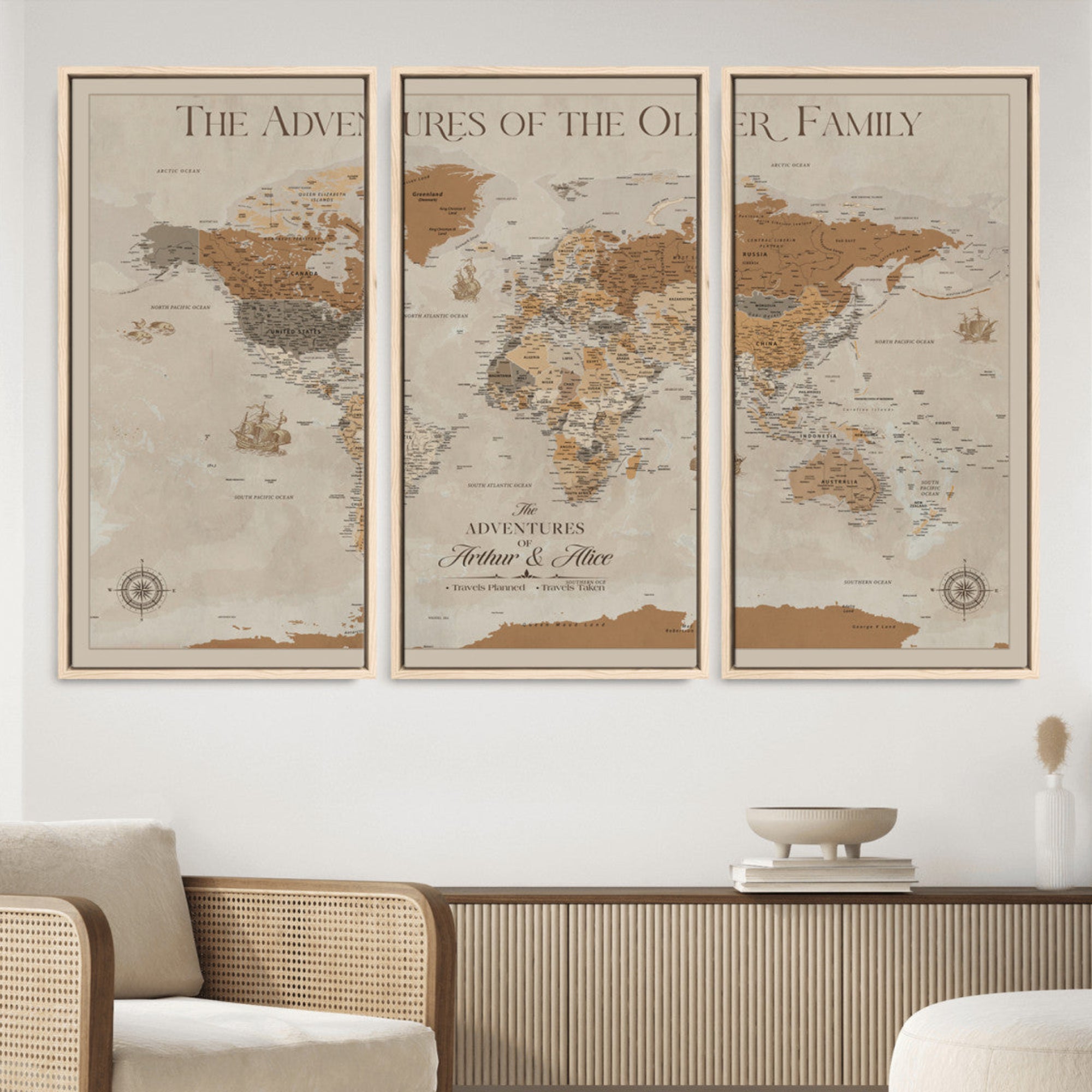 -Personalized Push Pin World Map Canvas – Custom Framed Travel Tracker Wall Art, Large Adventure Map with Pins for Home, Office