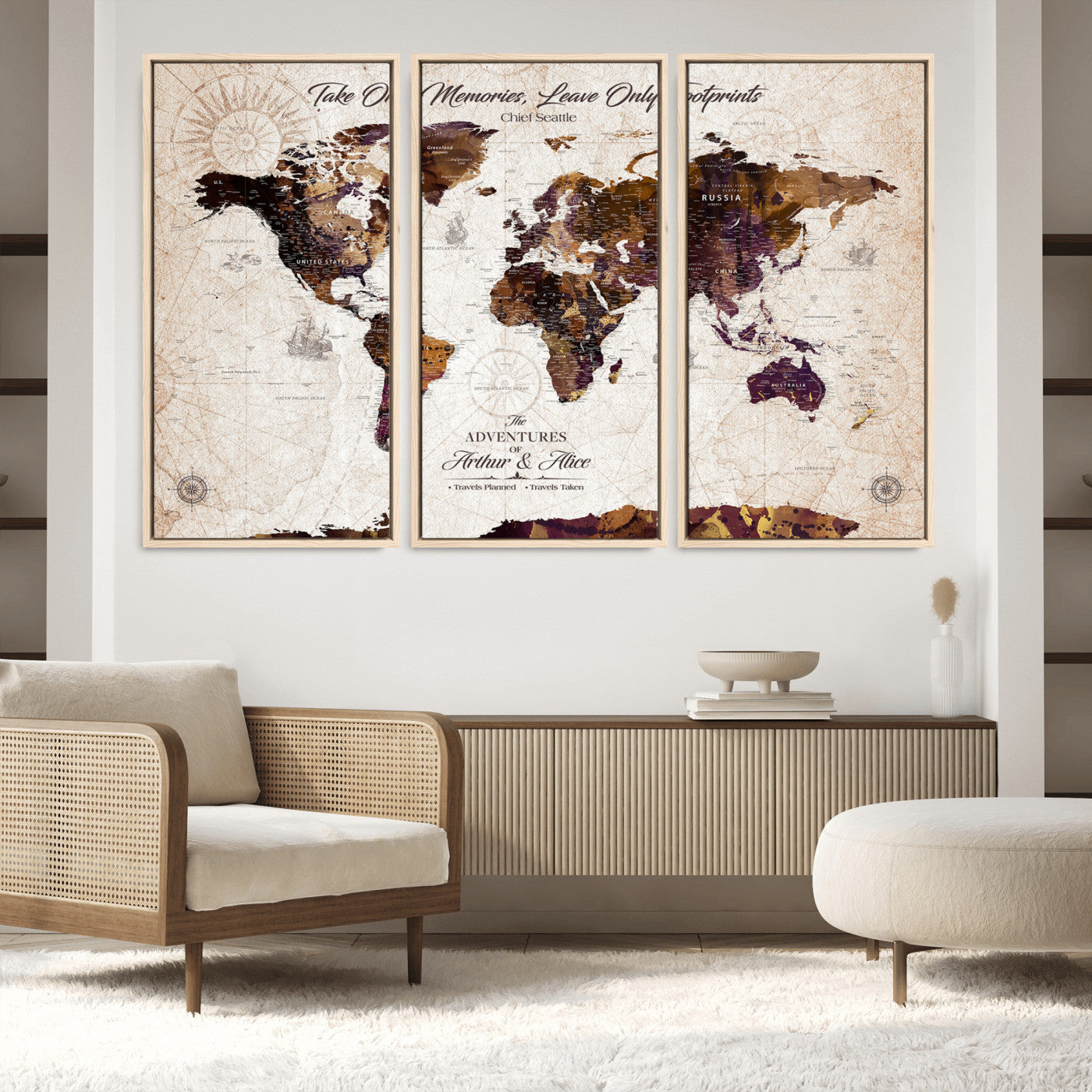 -Personalized World Map Canvas – Custom Framed Push Pin Travel Tracker, Elegant Wall Art Gift for Couples for Home, Office