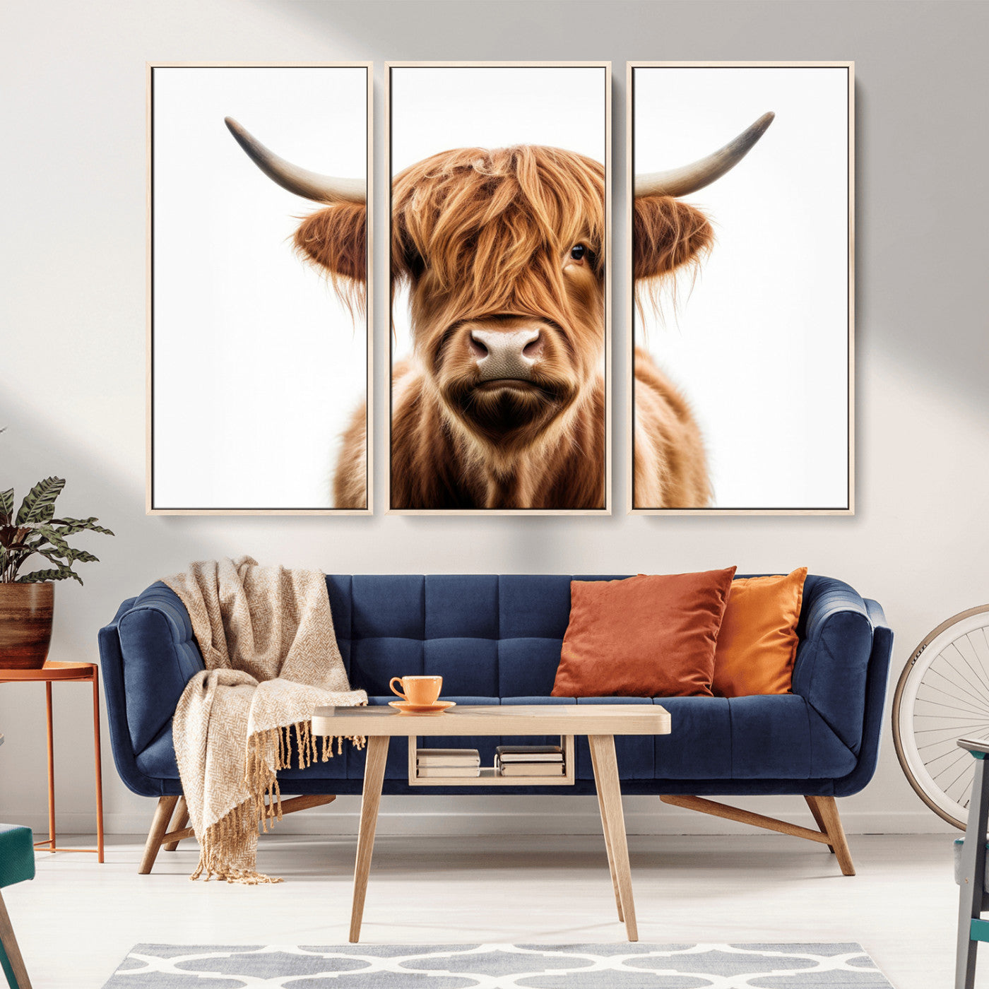 -Scottish Highland Cow Canvas Print, Framed Highland Cow Canvas Home Decor