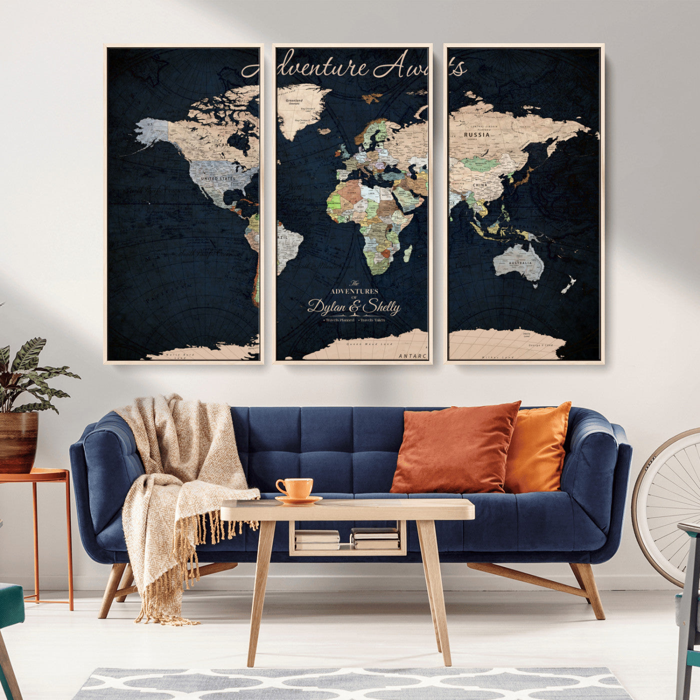 Rehber01-MGV-CV-36X24-Personalized World Map Canvas Print – Framed Push Pin Travel Wall Art for Couples – Adventure & Anniversary Gift