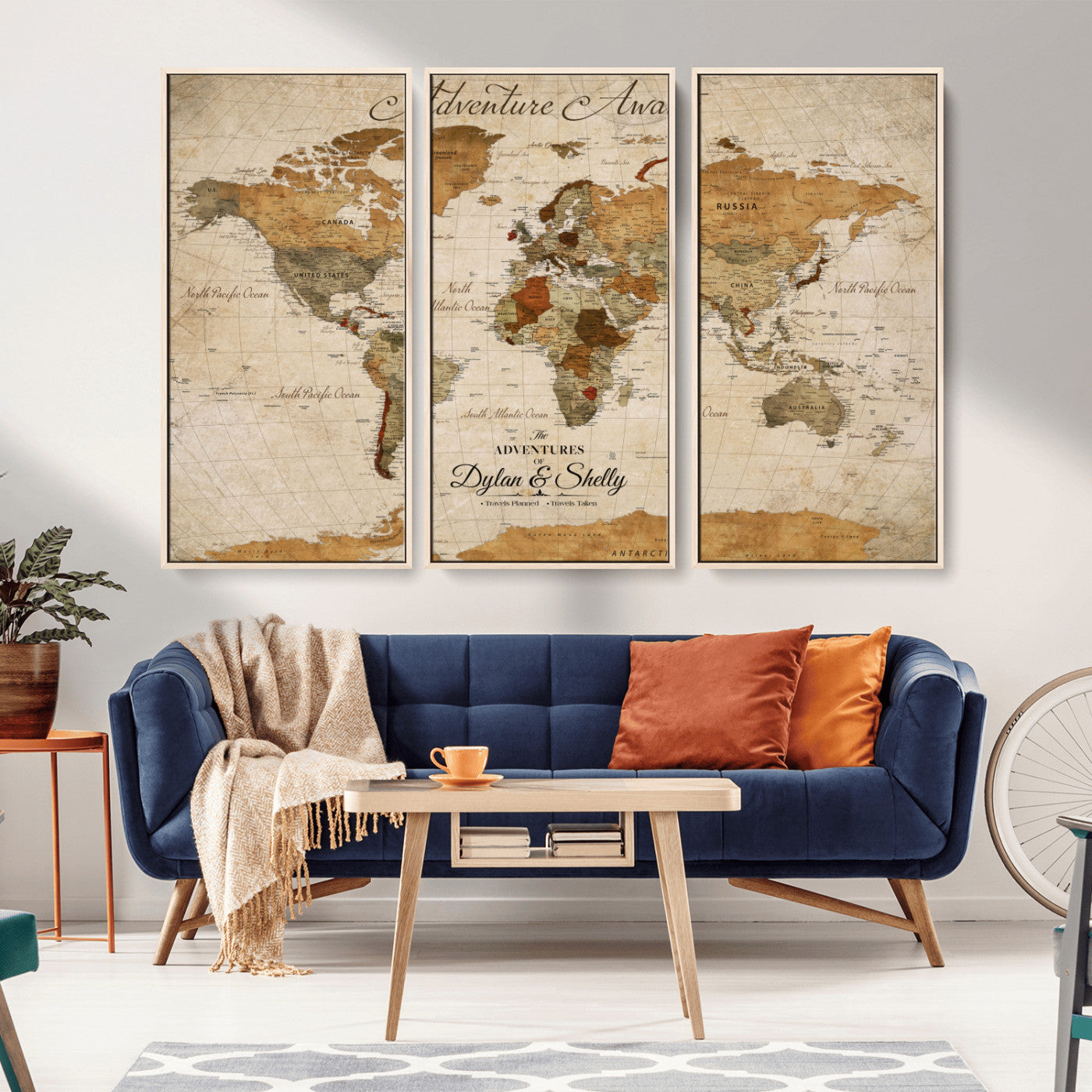 -Personalized Push Pin World Map Canvas Print – Custom Adventure Travel Map, Framed Wall Art Gift for Couples or Family