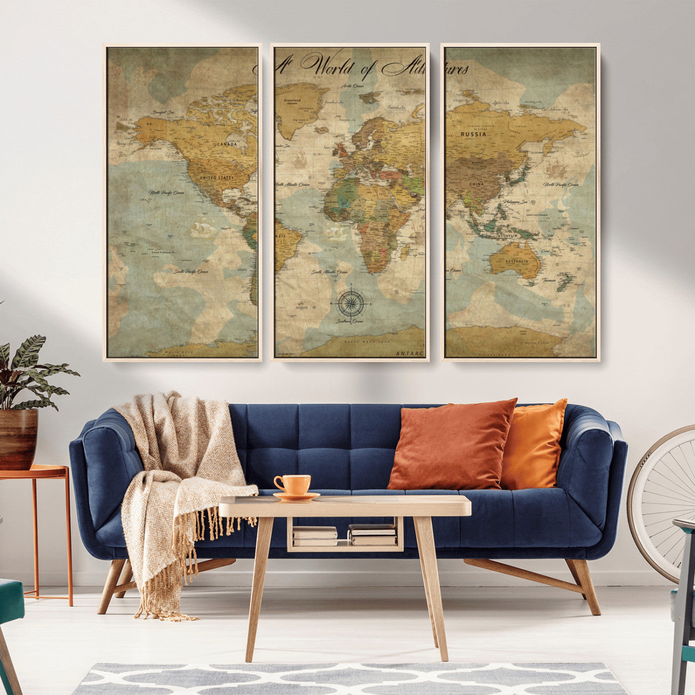 Rehber01-MGV-CV-36X24-Personalized World Map Canvas – Custom Framed Push Pin Travel Map Wall Art, Vintage Style Gift for Couples or Families