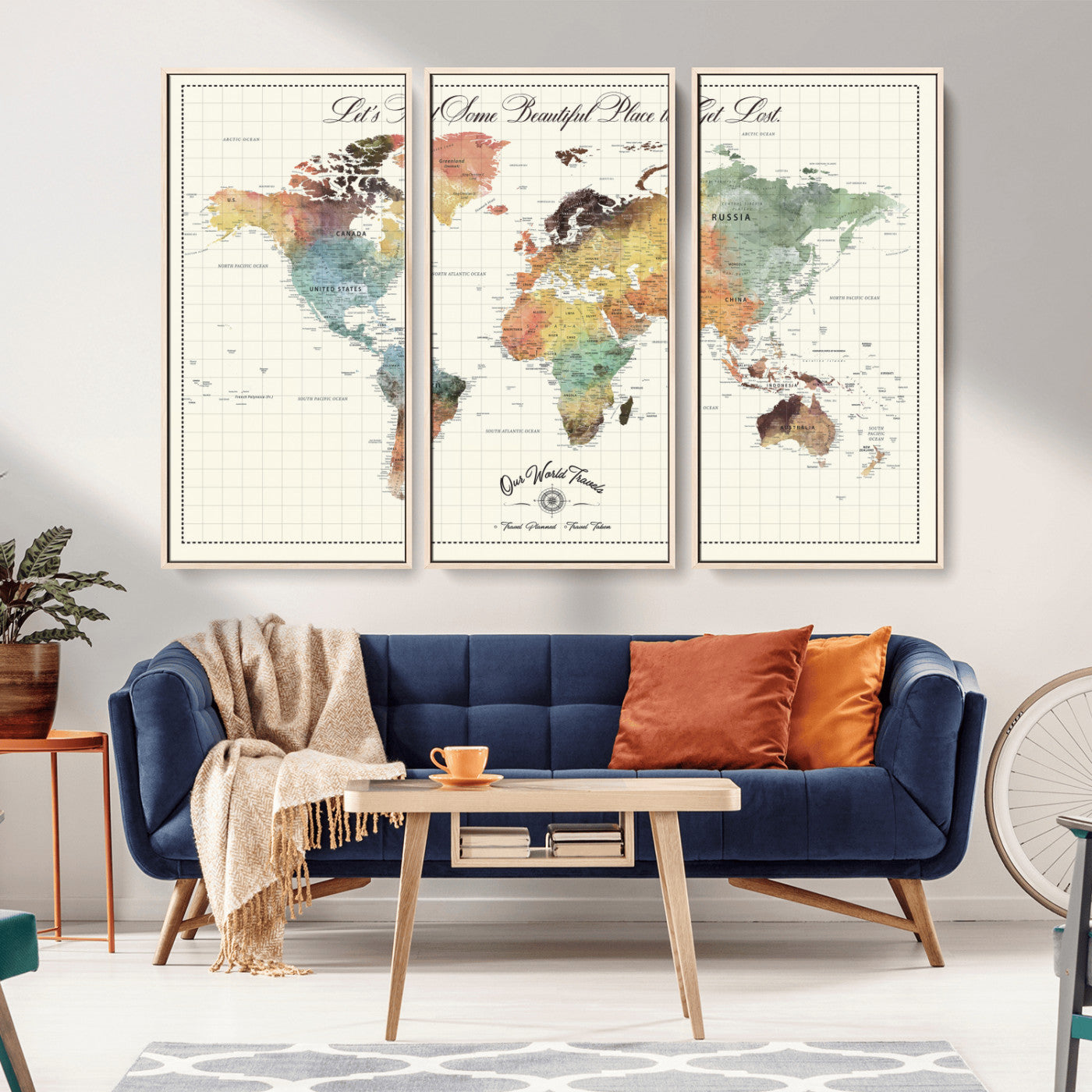 -Personalized Push Pin World Map Canvas Print – Custom Adventure Travel Tracker Map, Framed Wall Art Gift for Couples or Family