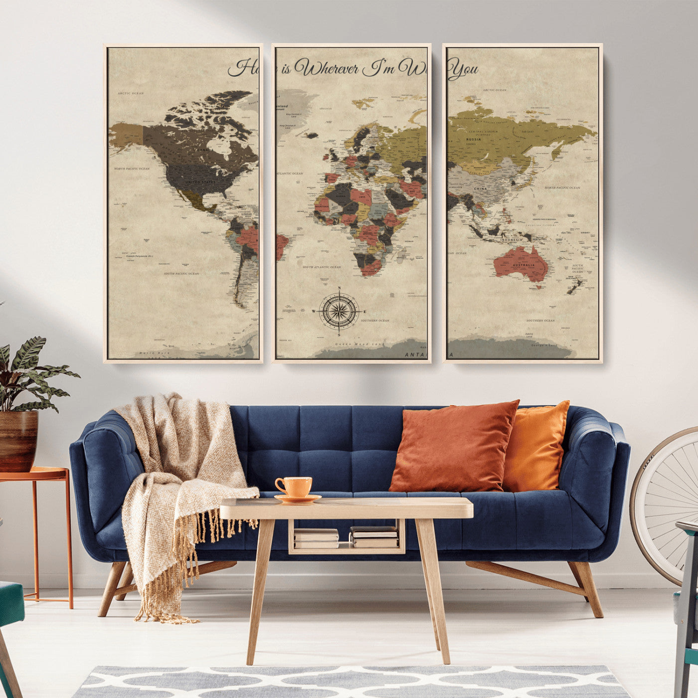 -Personalized World Map Wall Art Canvas Print – Customizable Push Pin Framed Travel Map Artwork for Home Office
