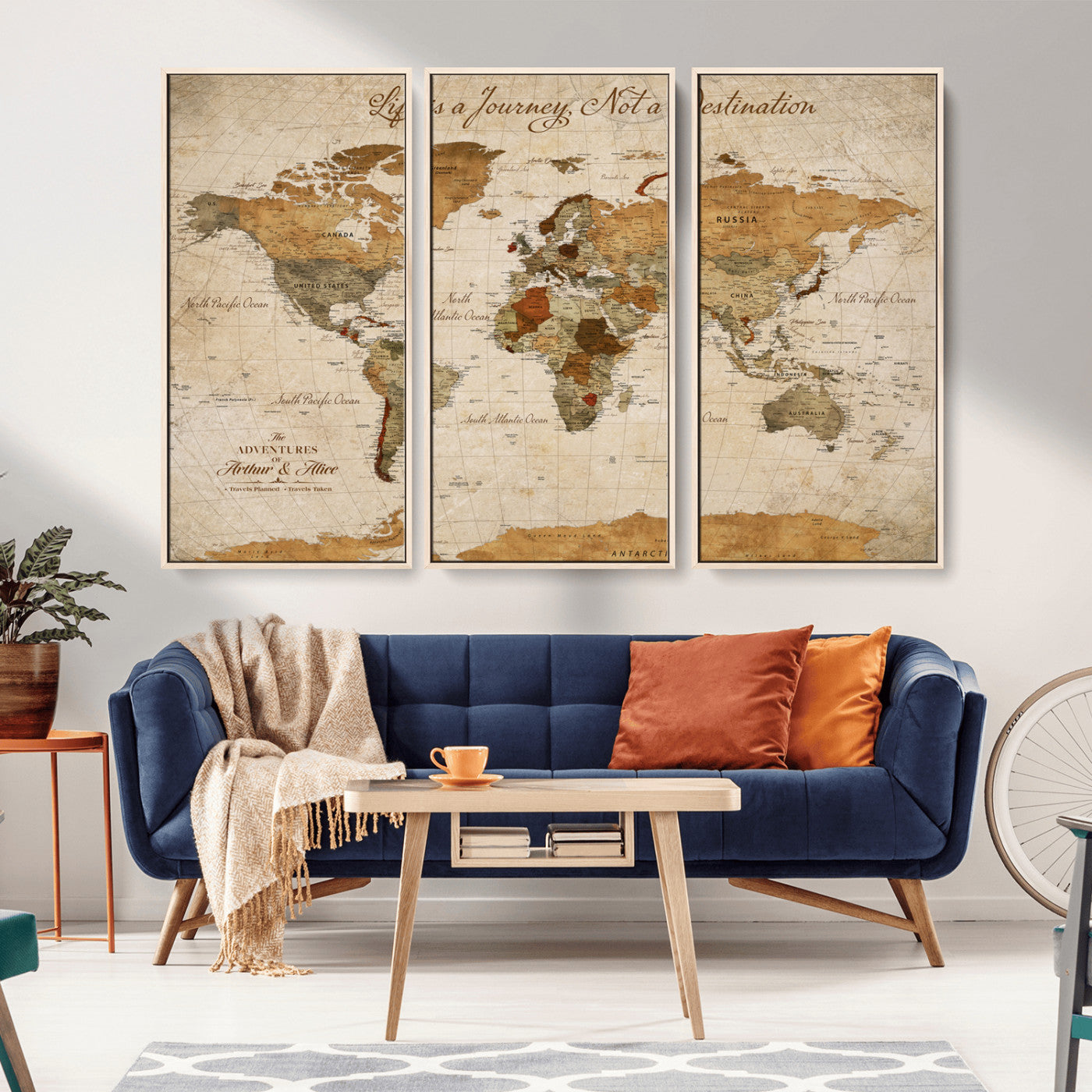 Rehber01-MGV-CV-36X24-Personalized Vintage World Map Canvas – Custom Framed Push Pin Travel Map Wall Art, Rustic Gift for Couples and Travel Lovers