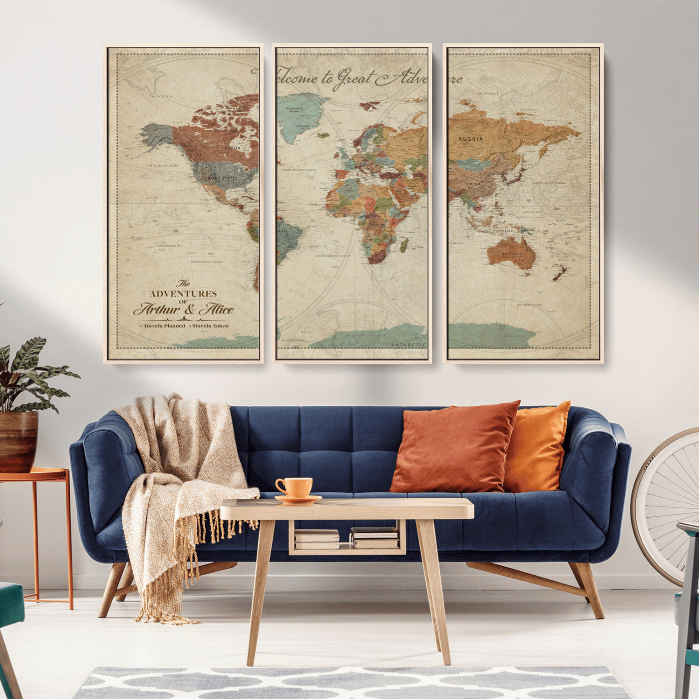 Rehber01-MGV-CV-36X24-Personalized Antique World Map Canvas Print – Custom Push Pin Travel Map Vintage Gift for Couples Explorers for Home, Office