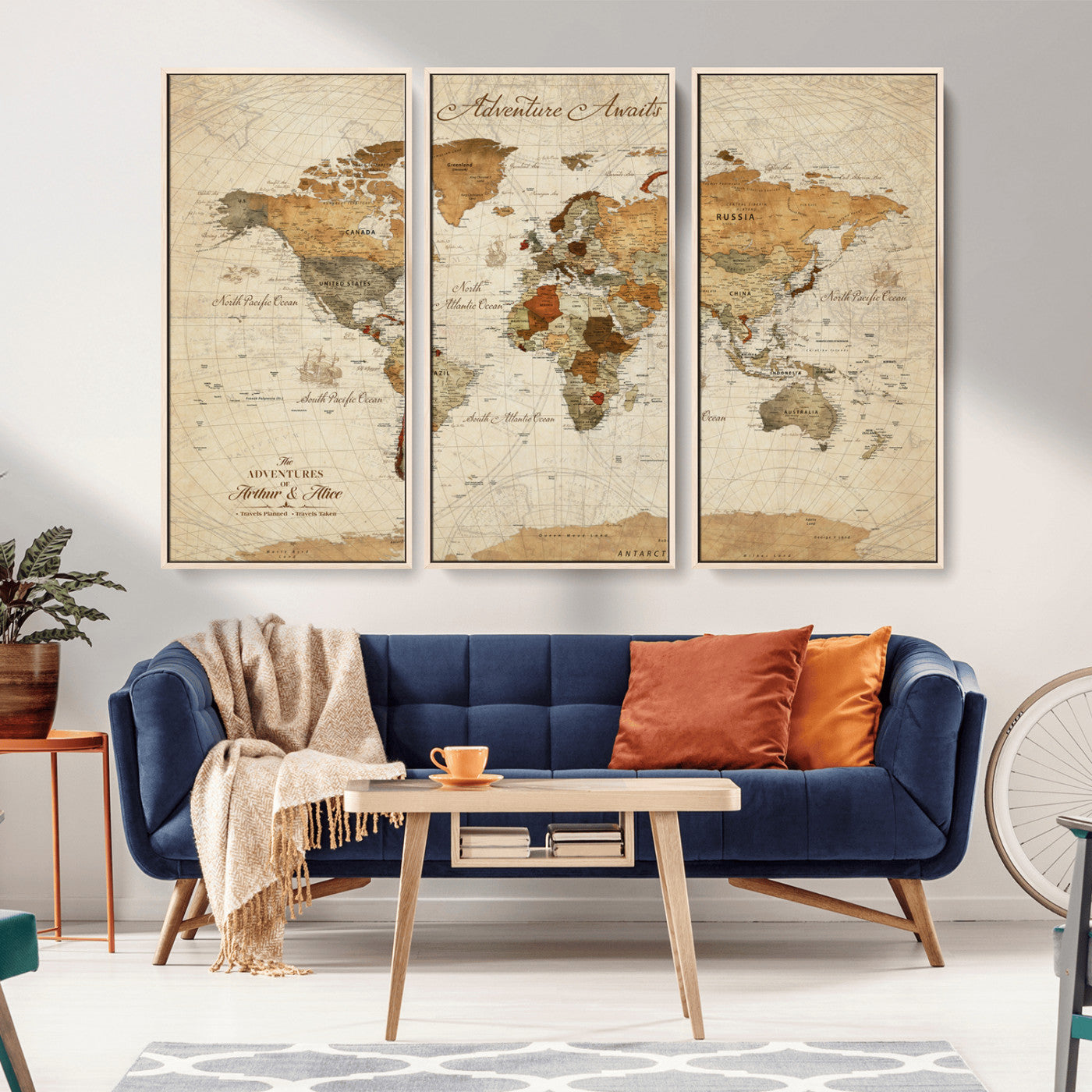 Rehber01-MGV-CV-36X24-Customizable Framed World Map Canvas Print – Personalized Push Pin Travel Map Gift for Couples Explorers for Home, Office