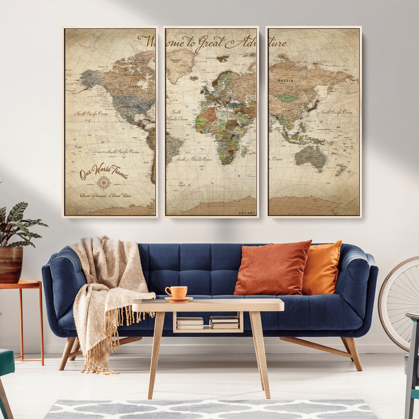 -Personalized Antique World Map Canvas Print – Custom Push Pin Travel Tracker Vintage Adventure Gift for Couples for Home, Office