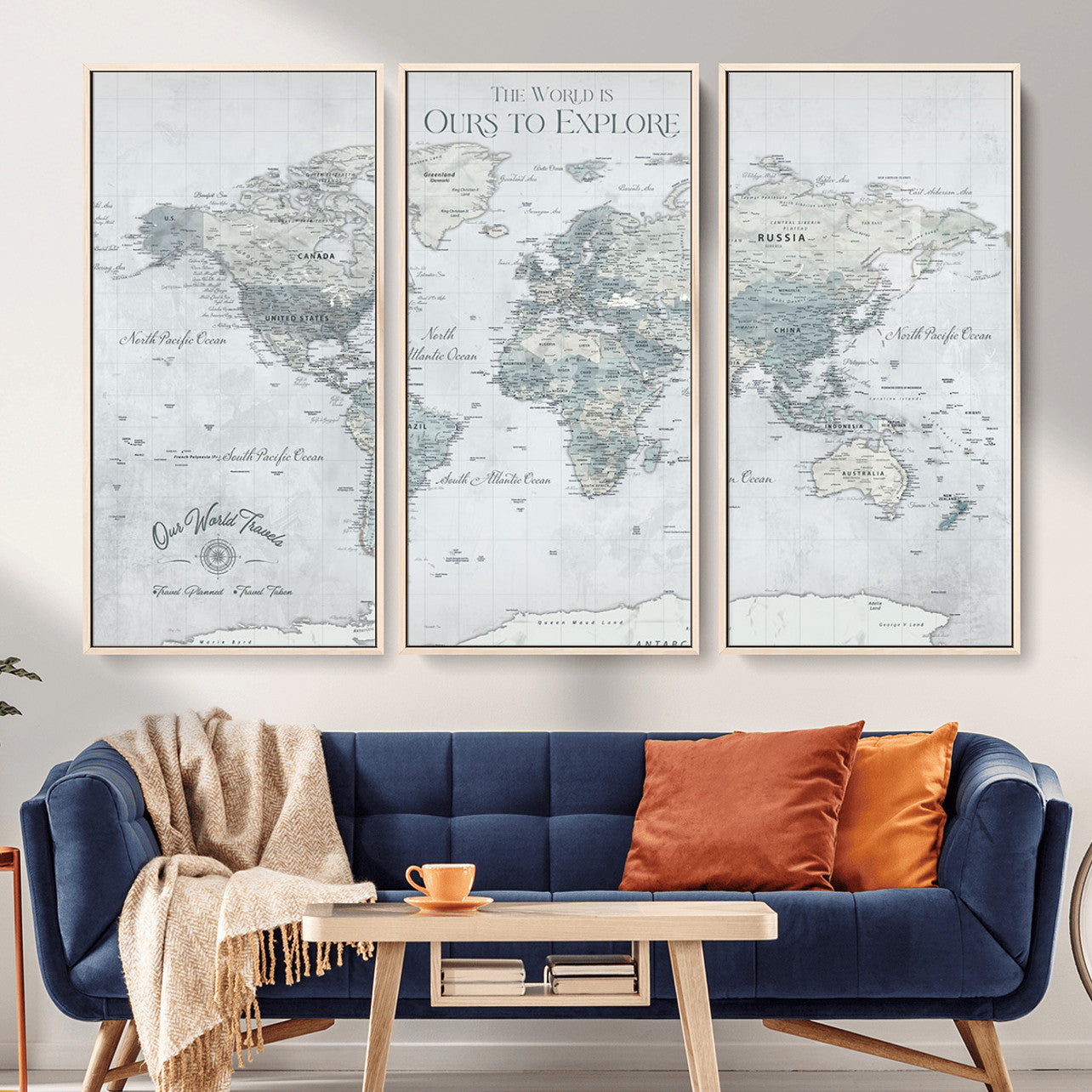 73654056-MGV-FC-48X32-3P - Personalized Push Pin World Map Canvas Print – Custom Framed Travel Tracker Artwork for Couples or Home Decor