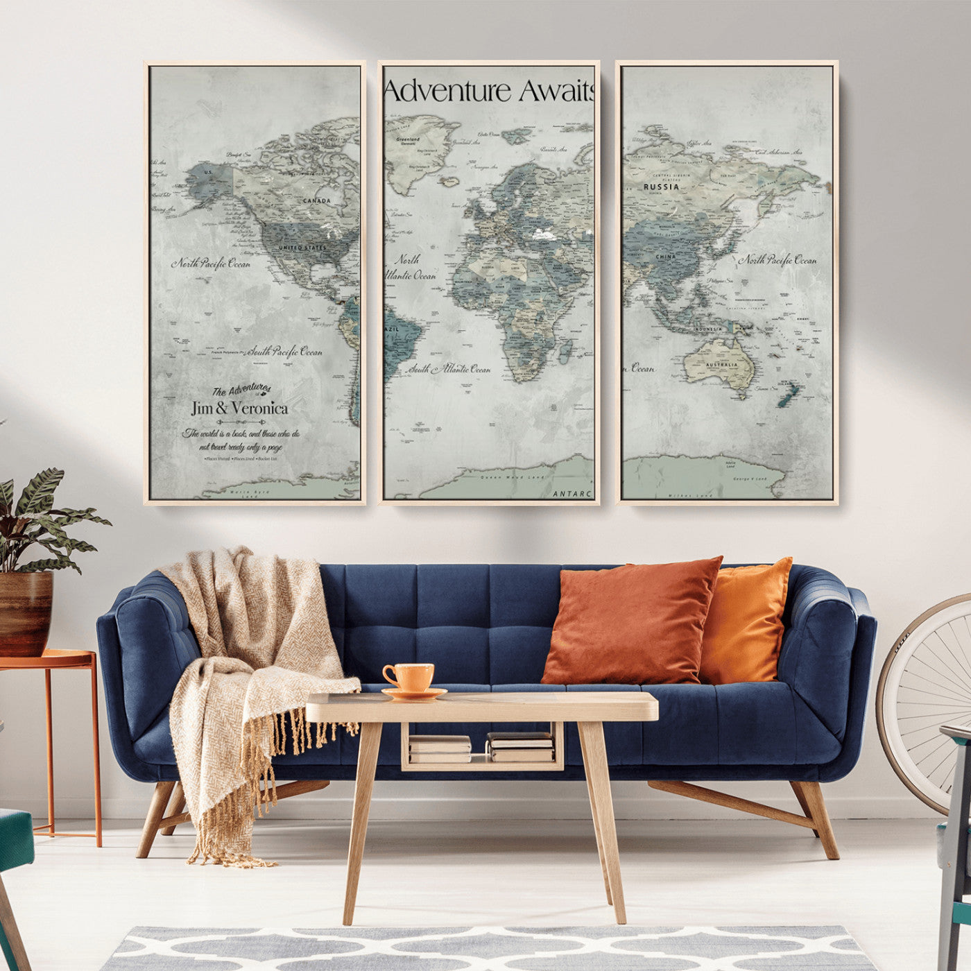 -Personalized Push Pin World Map Canvas Print – Custom Adventure Travel Map Framed Wall Art Gift for home, office