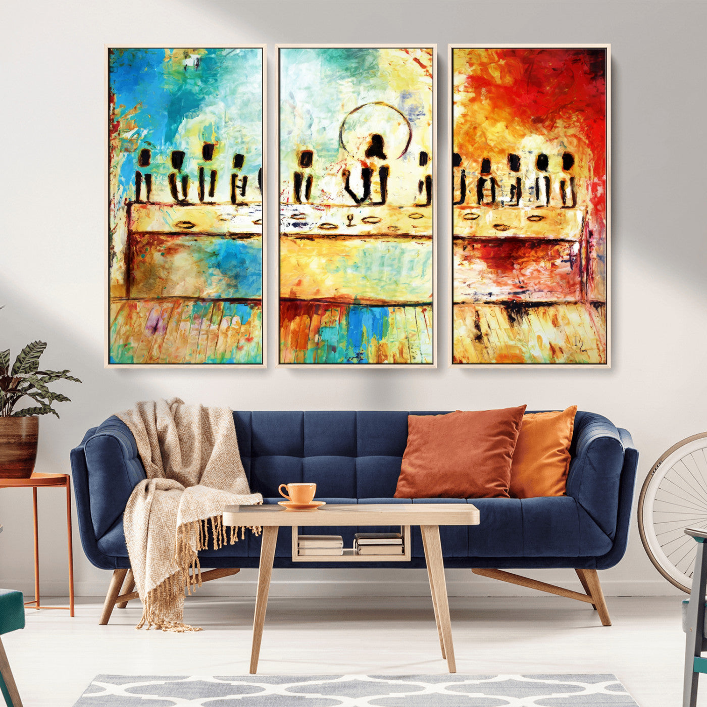 -Abstract Last Supper Wall Art Canvas Print – Apostles Gathering Modern Spiritual Colorful Artwork for home, office