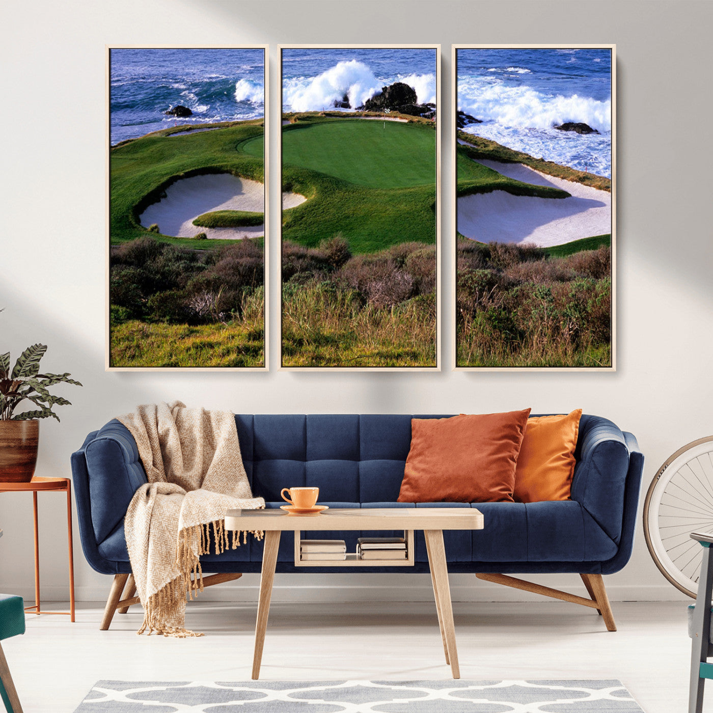 22776914-MGV-CV-36X24-Ocean Cliff Golf Green Canvas Print – Framed Majestic Coastal Scene with Lush Green Artwork for Home, Office