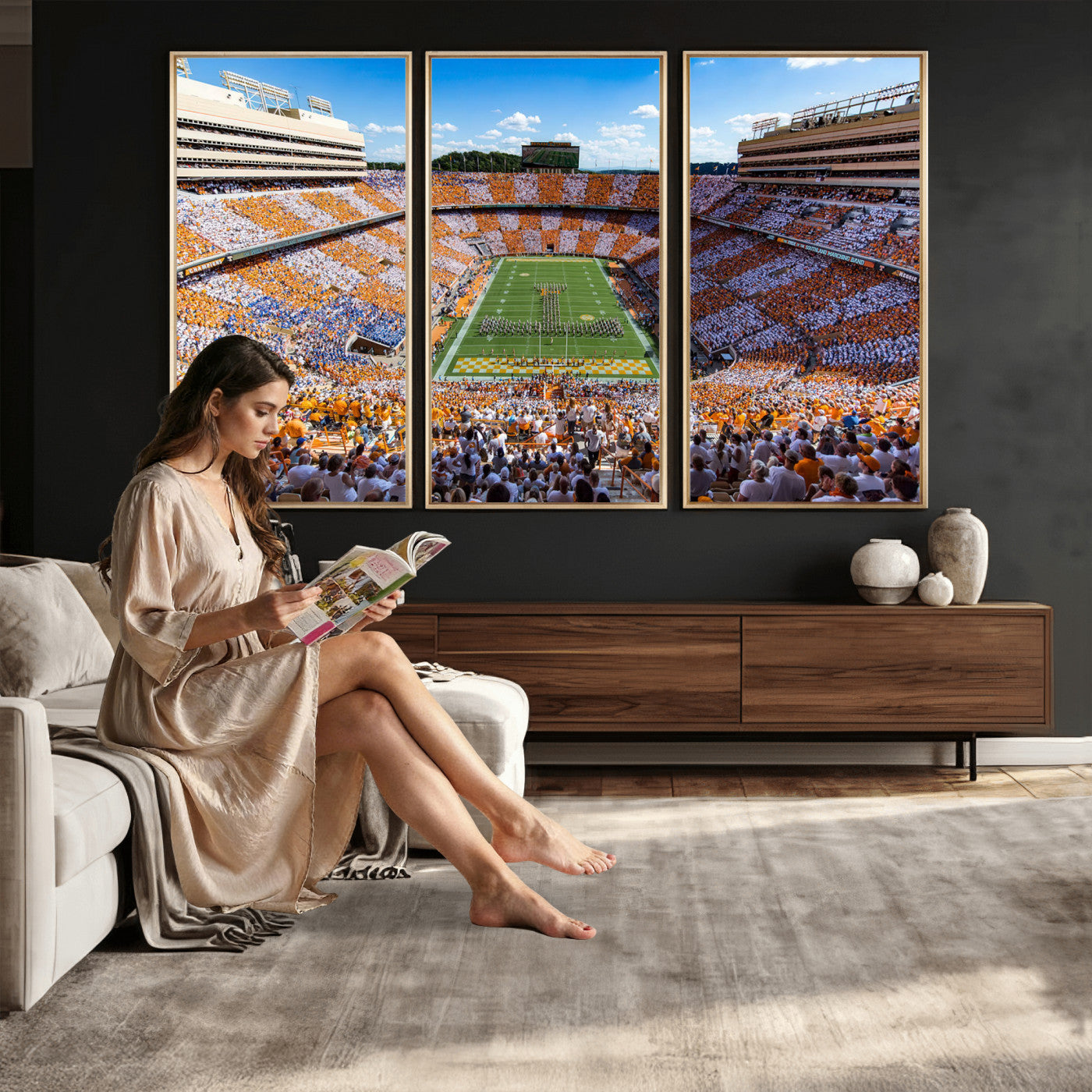 77097951-MGV-CV-36X24 - Tennessee Neyland Stadium Wall Art – Checkerboard Game Day Panoramic Canvas Print, College Football Decor for Home, Office, or Man Cave