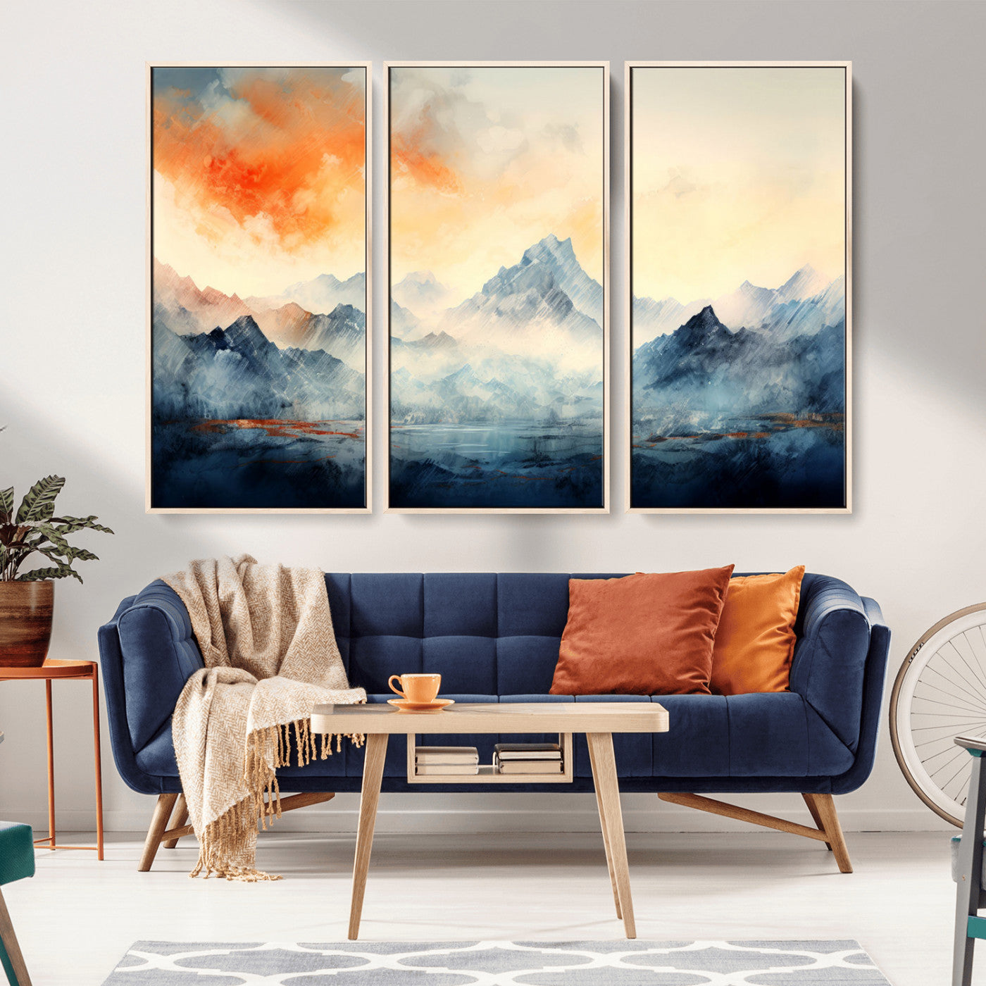 WRM1005-MGV-CV-36X24-Warm Clouds Abstract Mountain Wall Art Canvas Print
