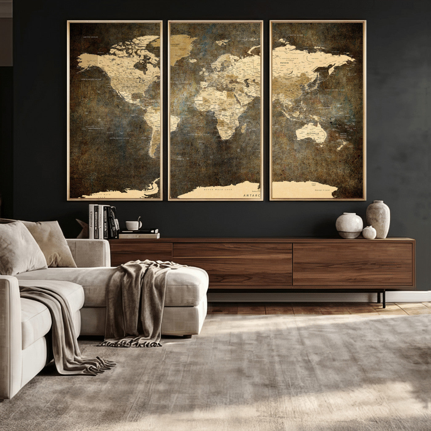 89742472-MGV-CV-36X24 - World Map Wall Art Canvas Print, Modern Decorative Framed Map Artwork Prints for Living Room, Office, Bedroom Wall Decor