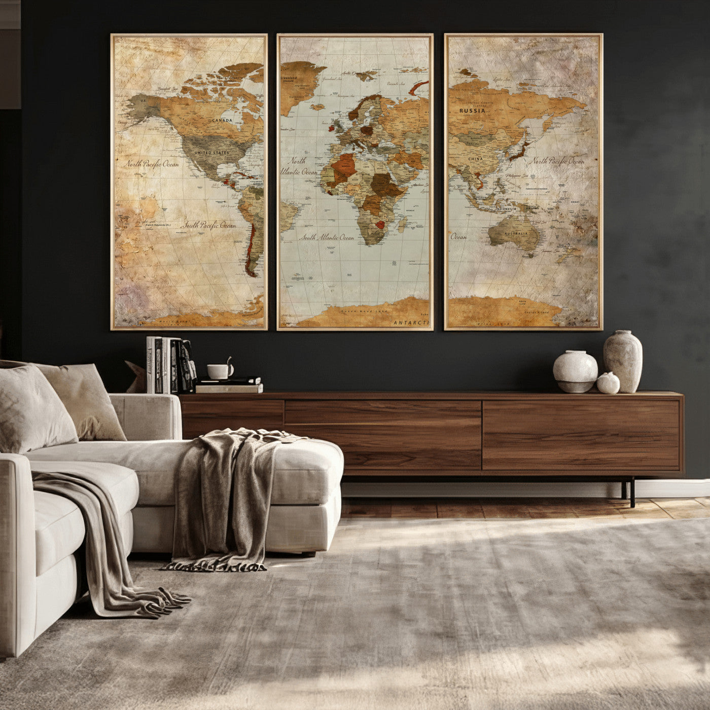 74176056-MGV-CV-36X24 - World Map Wall Art Canvas Print, Modern Decorative Framed Map Artwork Prints for Living Room, Office, Bedroom Wall Decor