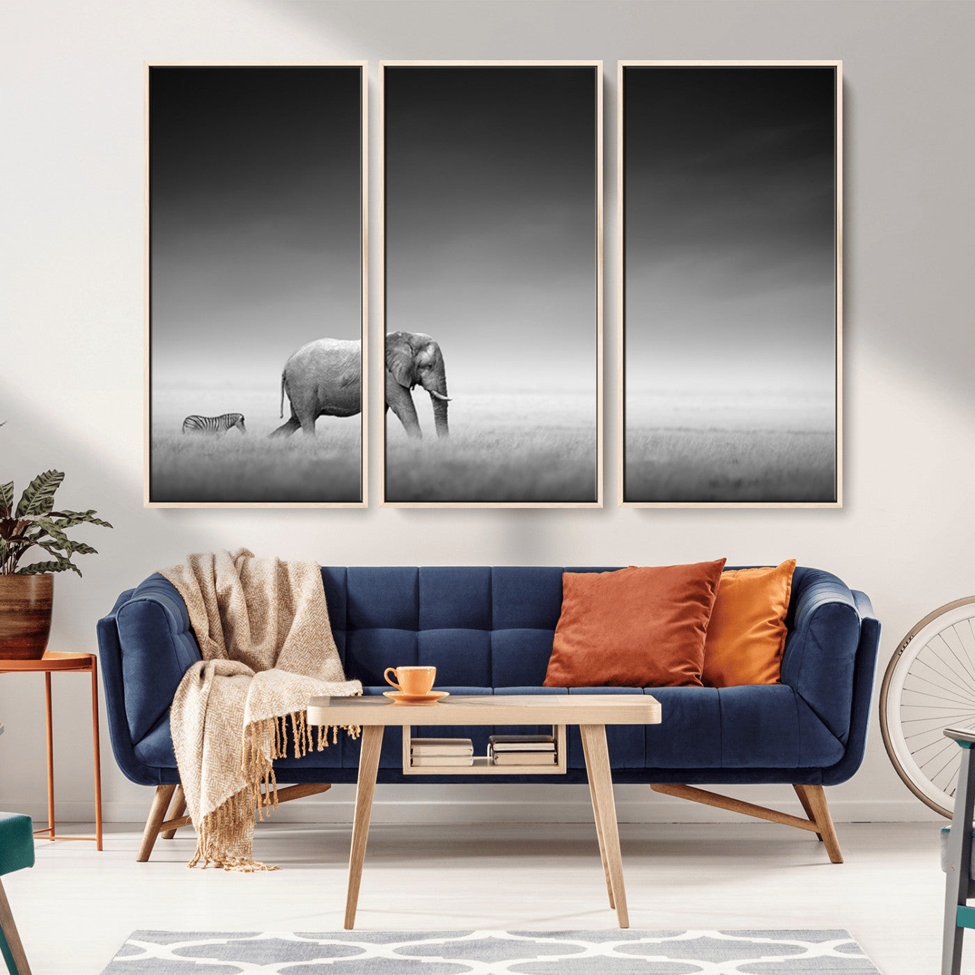 -Elephand and Zebra Wall Art Canvas Print, Modern Artwork