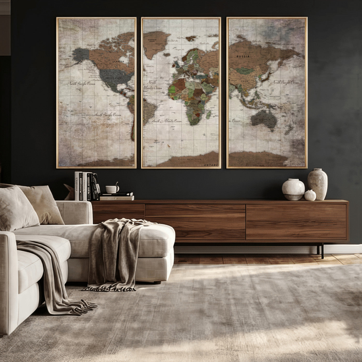 65393892-MGV-CV-36X24 - World Map Wall Art Canvas Print, Modern Decorative Framed Map Artwork Prints for Living Room, Office, Bedroom Wall Decor