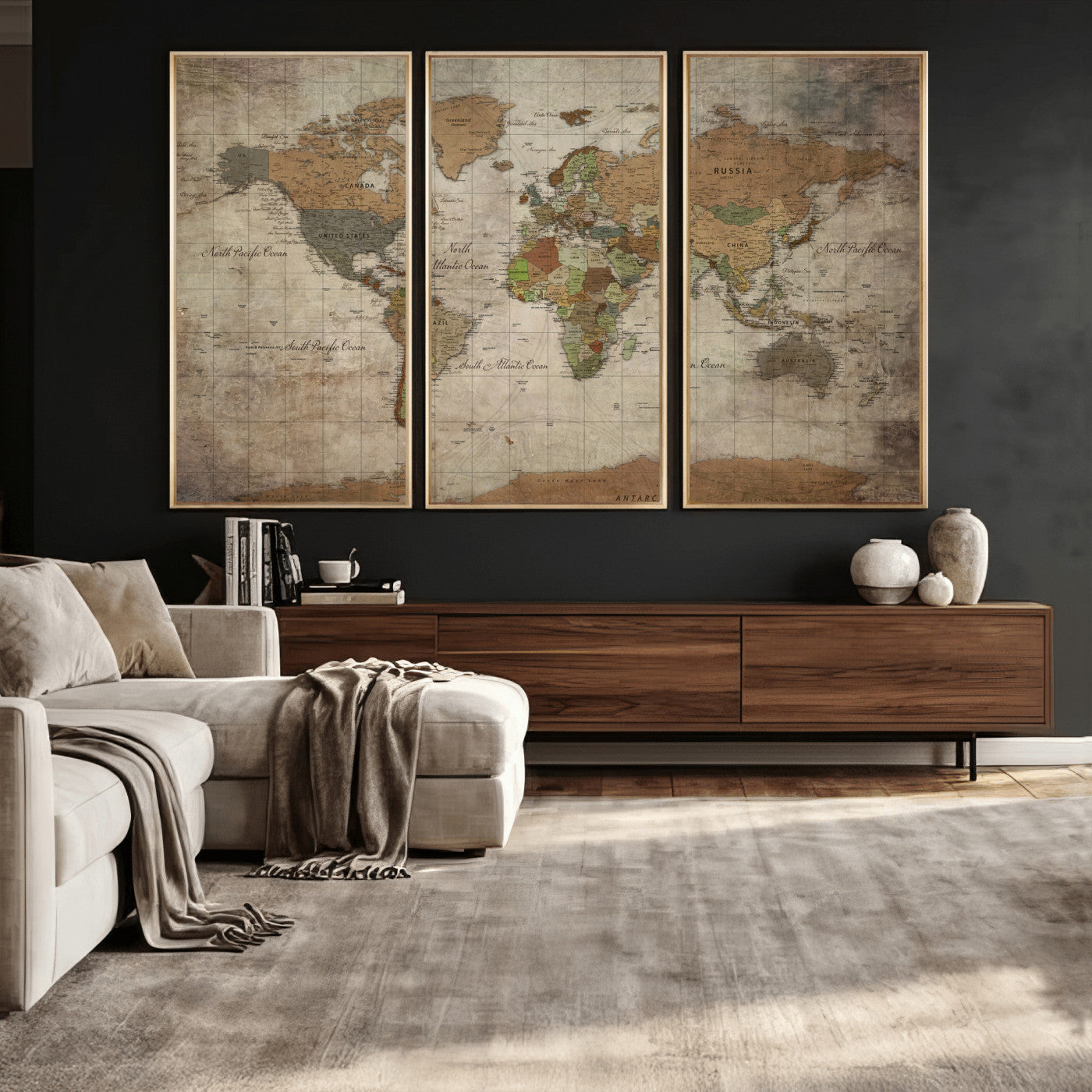 20356264-MGV-CV-36X24 - World Map Wall Art Canvas Print, Modern Decorative Framed Map Artwork Prints for Living Room, Office, Bedroom Wall Decor