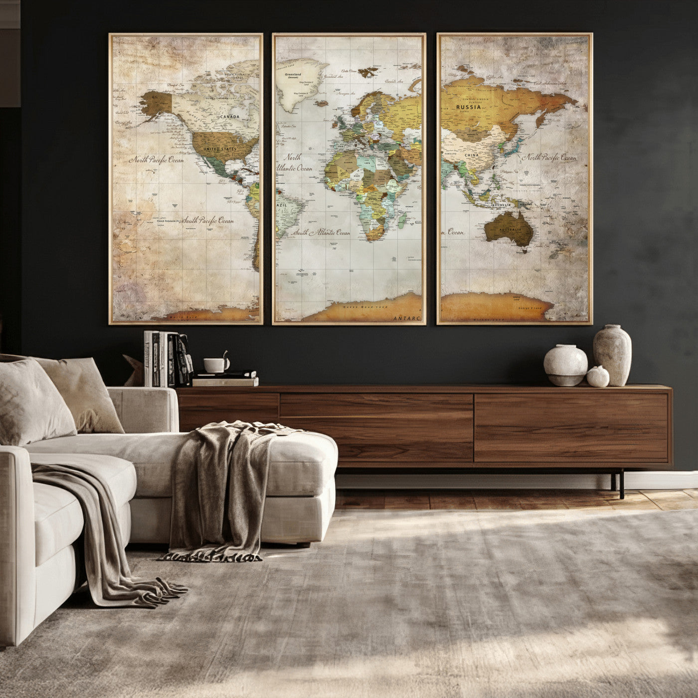 86108417-MGV-CV-36X24 - World Map Wall Art Canvas Print, Modern Decorative Framed Map Artwork Prints for Living Room, Office, Bedroom Wall Decor