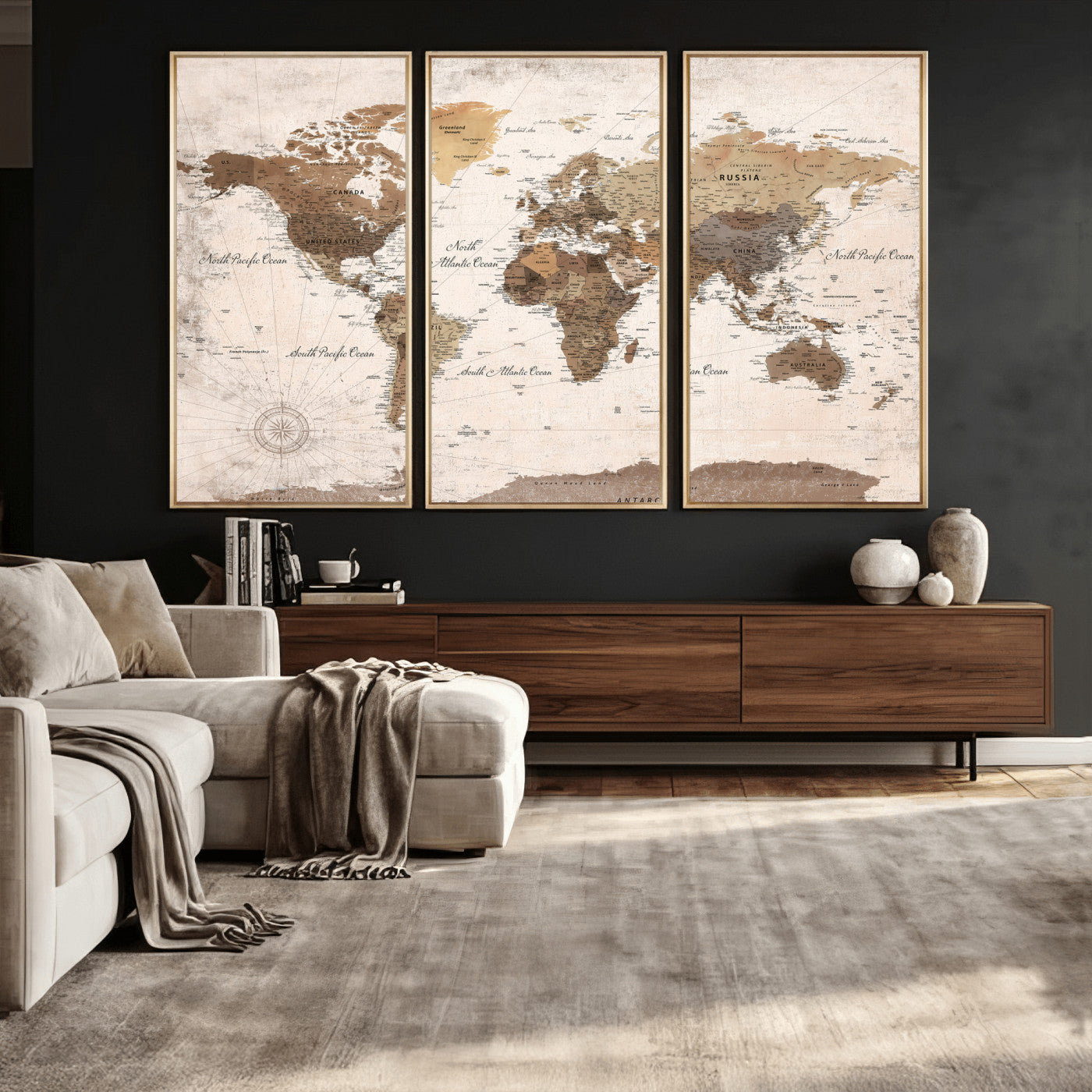 38923639-MGV-CV-36X24 - World Map Wall Art Canvas Print, Modern Decorative Framed Map Artwork Prints for Living Room, Office, Bedroom Wall Decor