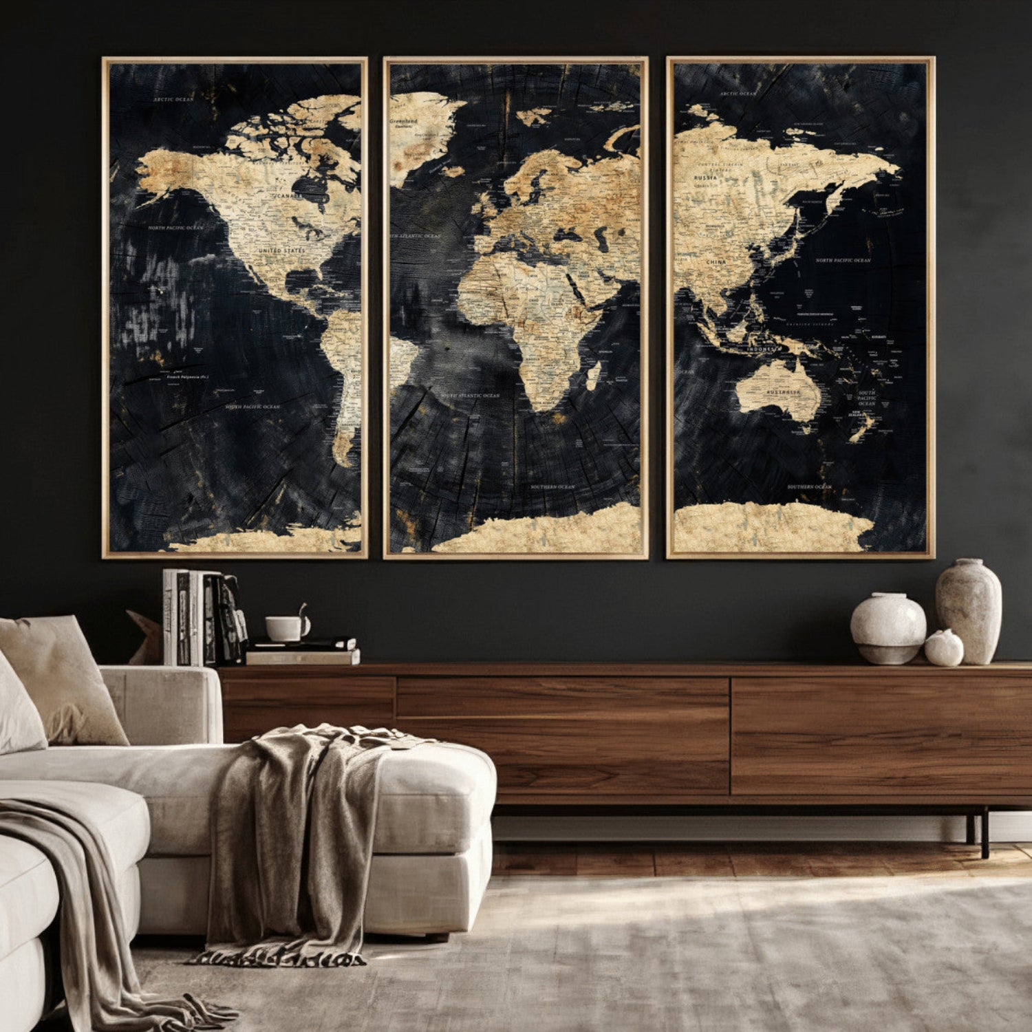 45535041-MGV-CV-36X24 - World Map Wall Art Canvas Print, Modern Decorative Framed Map Artwork Prints for Living Room, Office, Bedroom Wall Decor