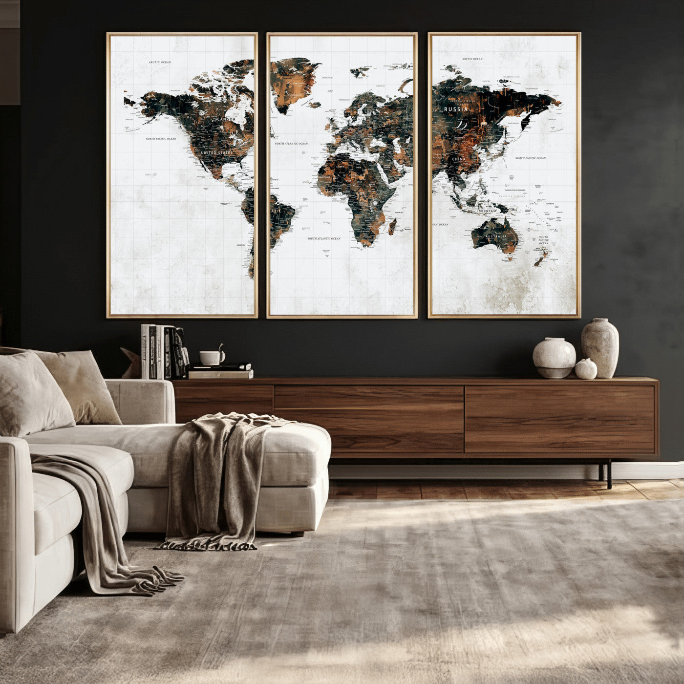 60008766-MGV-CV-36X24 - World Map Wall Art Canvas Print, Modern Decorative Framed Map Artwork Prints for Living Room, Office, Bedroom Wall Decor