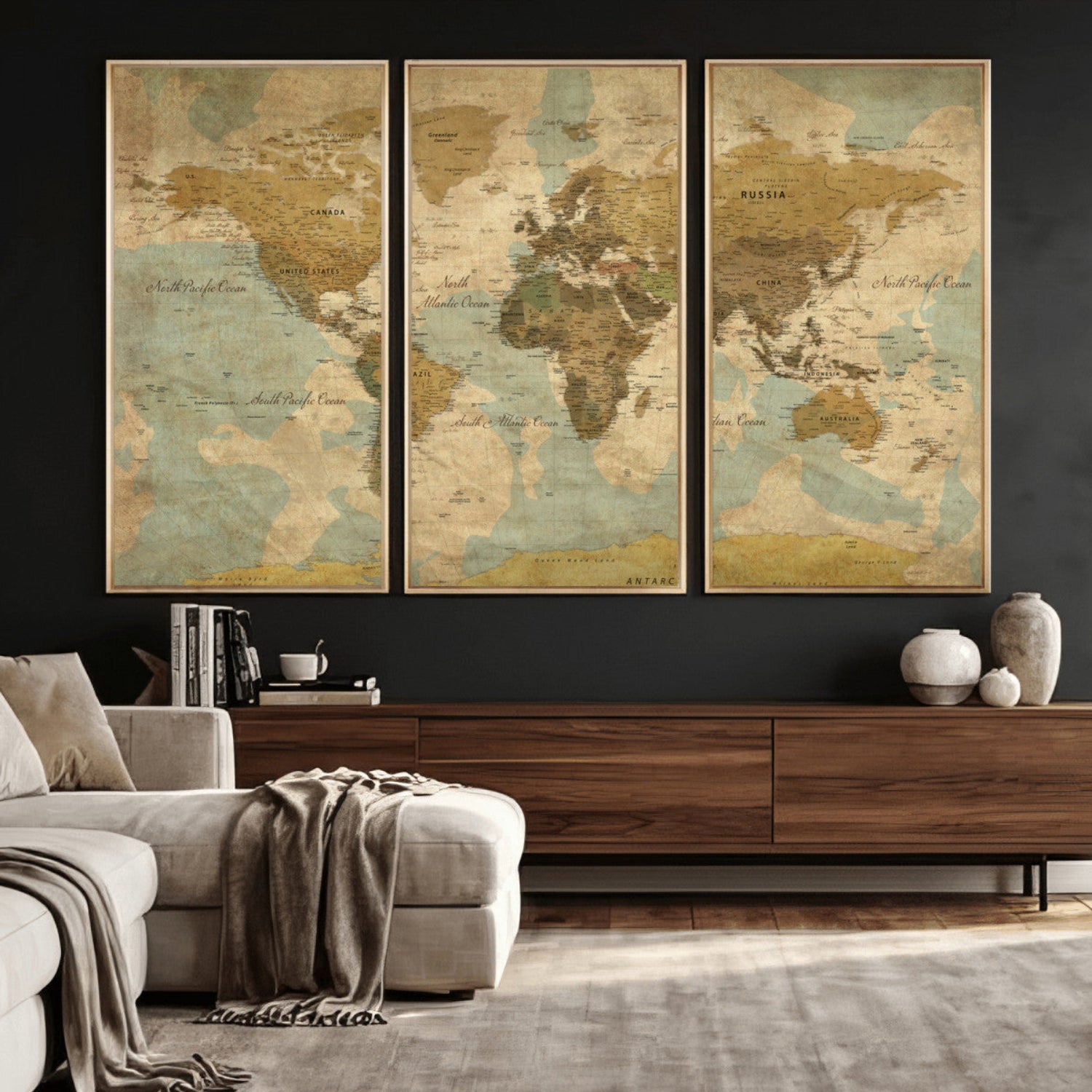 89356927-MGV-CV-36X24 - World Map Wall Art Canvas Print, Modern Decorative Framed Map Artwork Prints for Living Room, Office, Bedroom Wall Decor