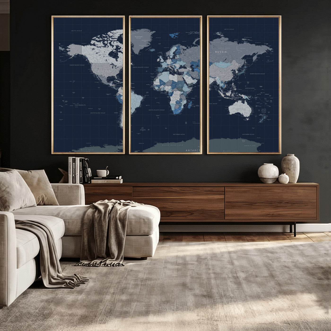 17712680-MGV-CV-36X24 - World Map Wall Art Canvas Print, Modern Decorative Framed Map Artwork Prints for Living Room, Office, Bedroom Wall Decor